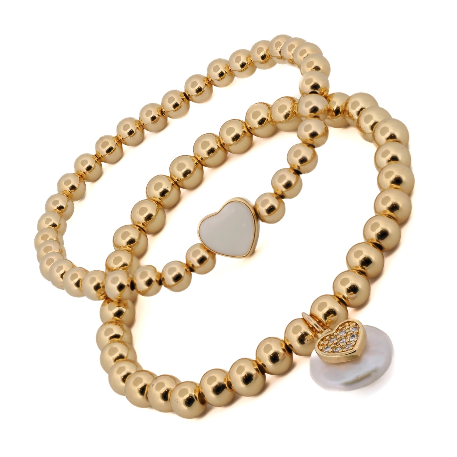 Delicate Elegance: White Heart Gold Beads