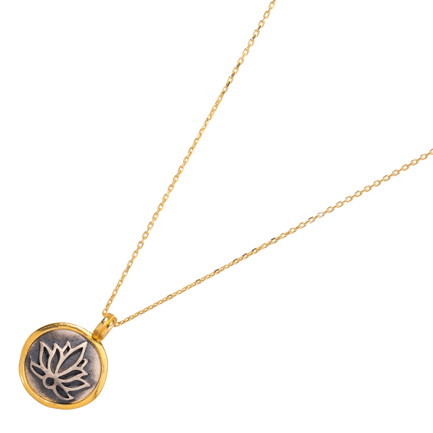 Charming lotus flower pendant in sterling silver with gold vermeil chain, ideal for a subtle reminder of inner strength and purity.