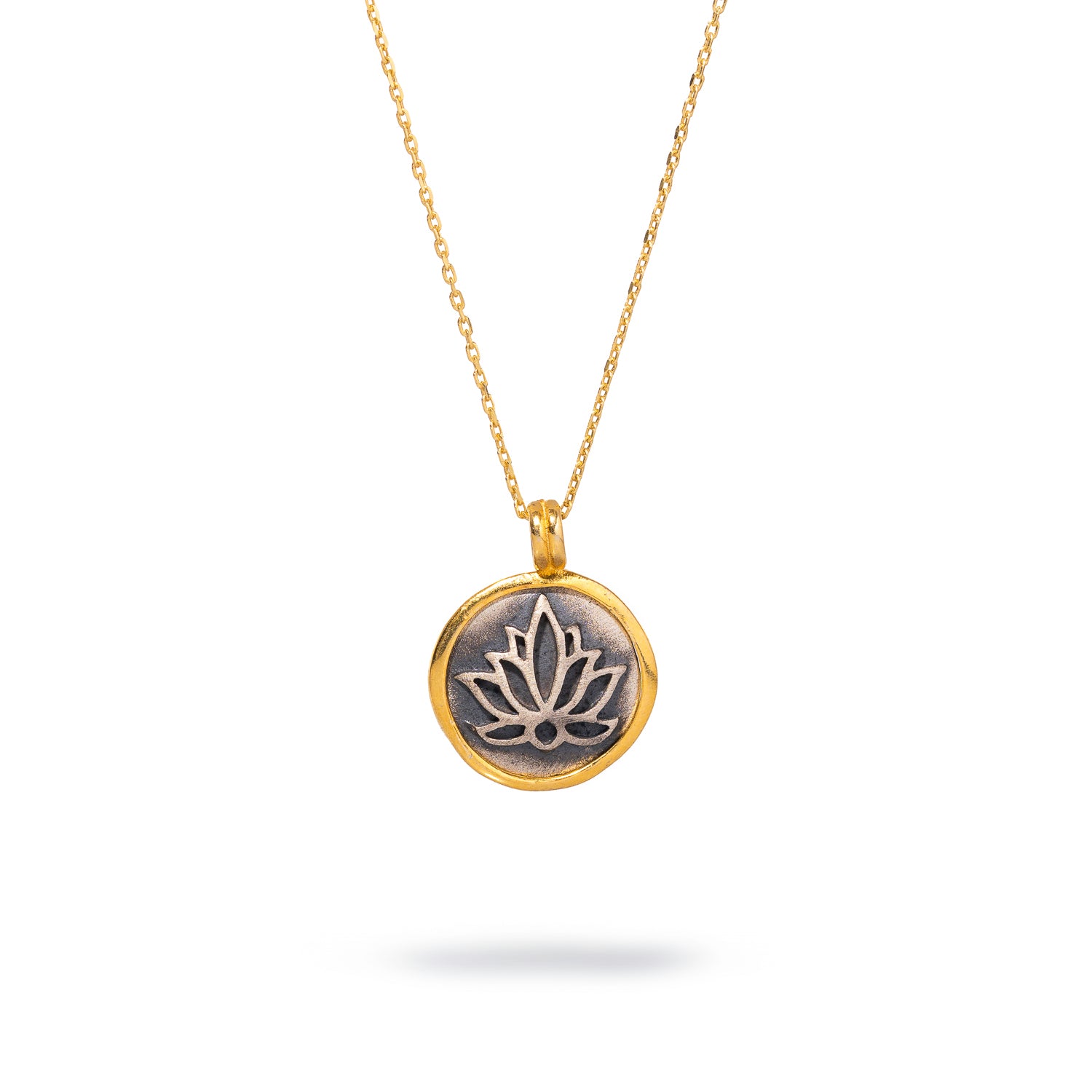 Graceful necklace featuring a sterling silver lotus flower pendant with 18k gold plating, perfect for daily wear and spiritual significance.