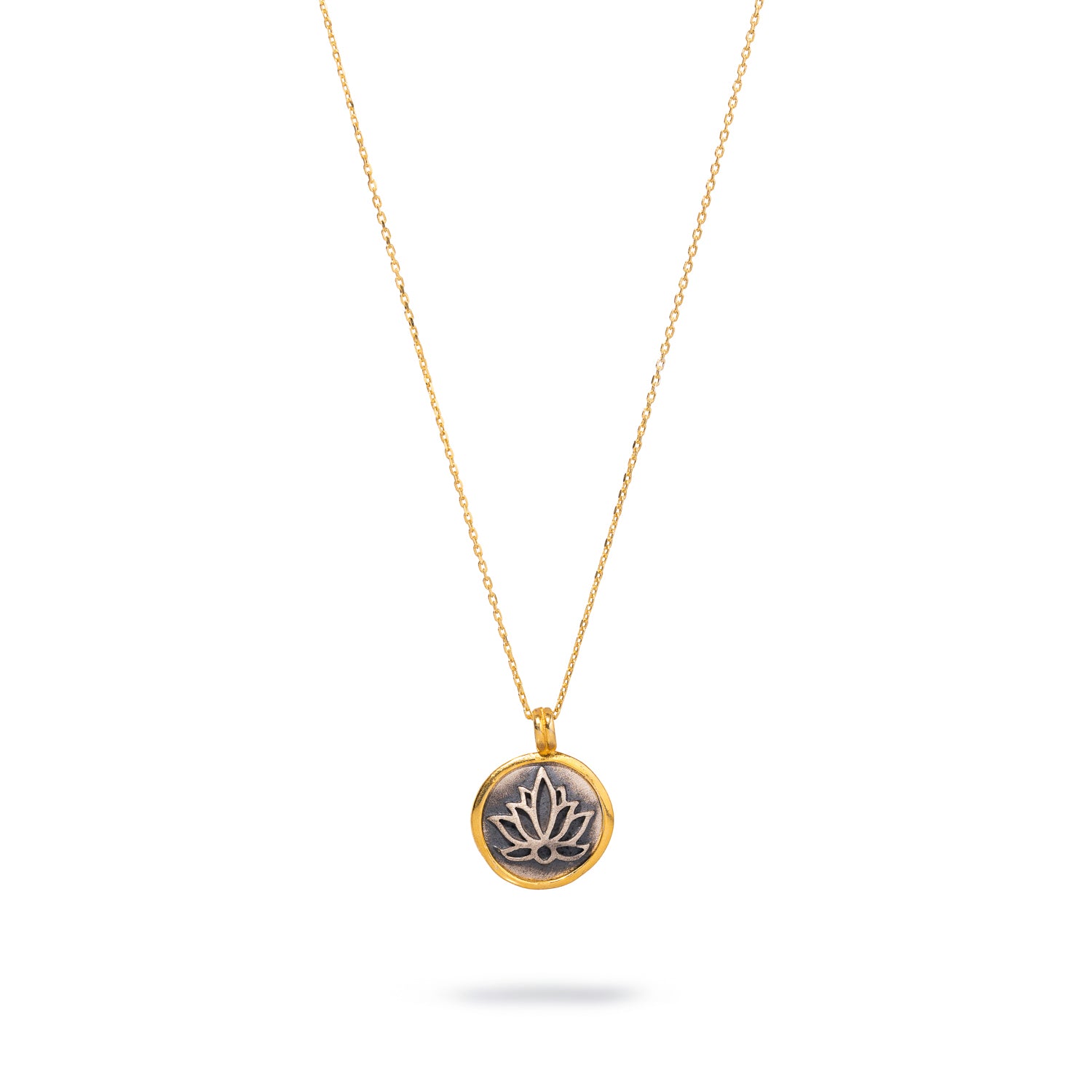 Elegant 18k gold-plated sterling silver necklace featuring a lotus flower pendant, symbolizing purity and enlightenment.