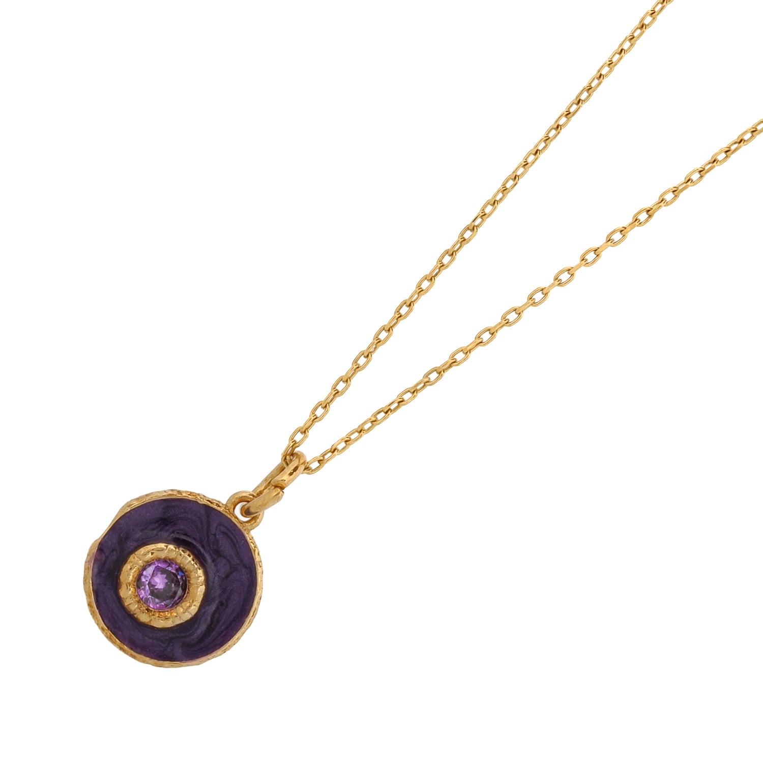 Purple Enamel Evil Eye Pendant, Amethyst Stone Necklace