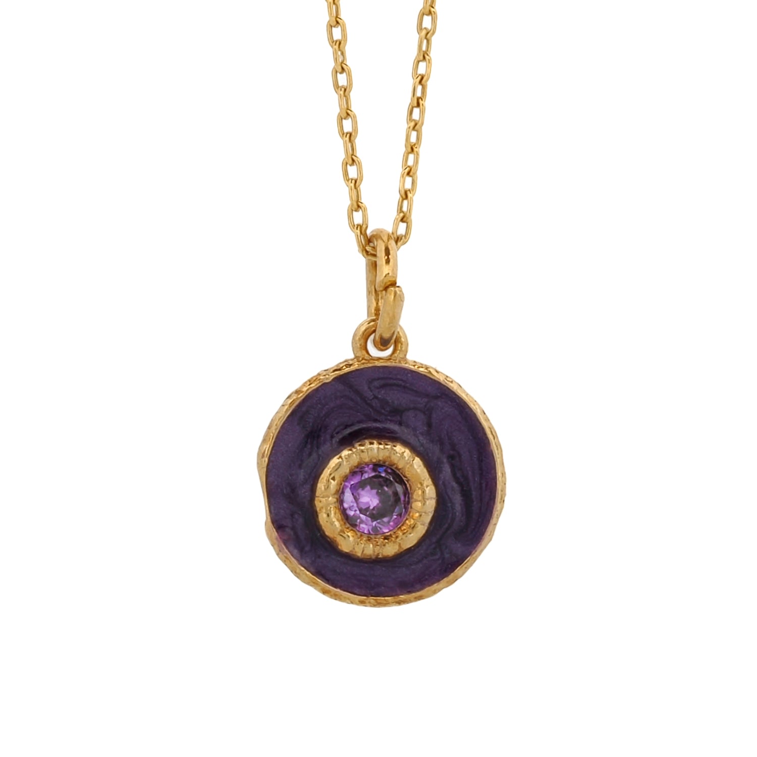 Purple Enamel Amethyst Stone Evil Eye Pendant Necklace, 18K Gold Plated