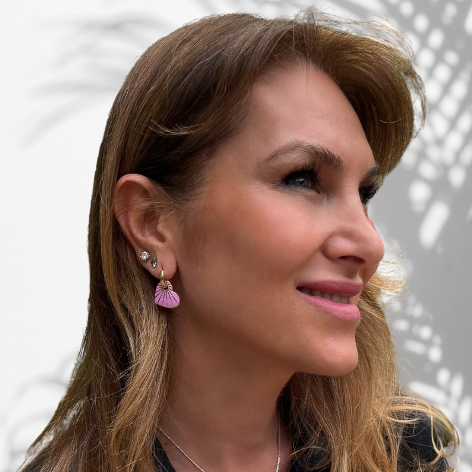 Handcrafted Heart Earrings featuring 18k Gold Vermeil and Purple Enamel.