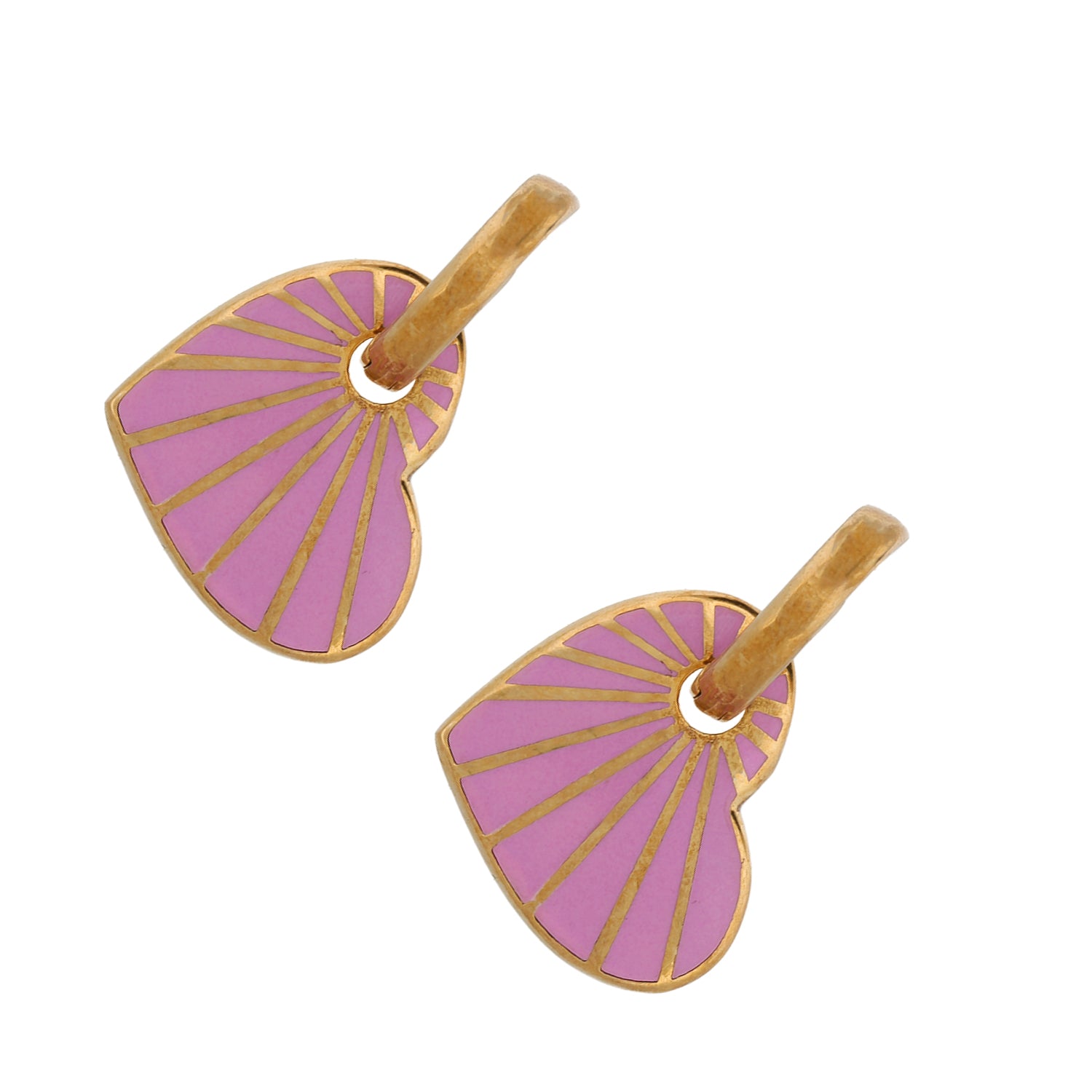 Heart Shaped Earrings with Purple Enamel Detail.