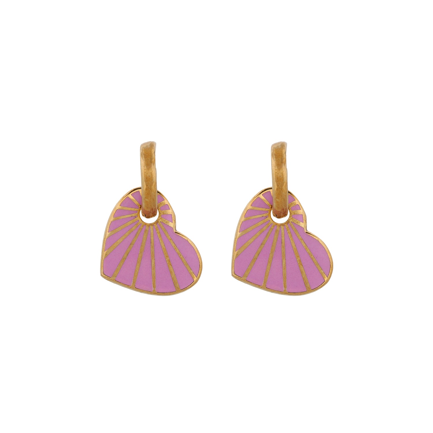 Purple Enamel Gold Heart Earrings with 925 sterling silver base.