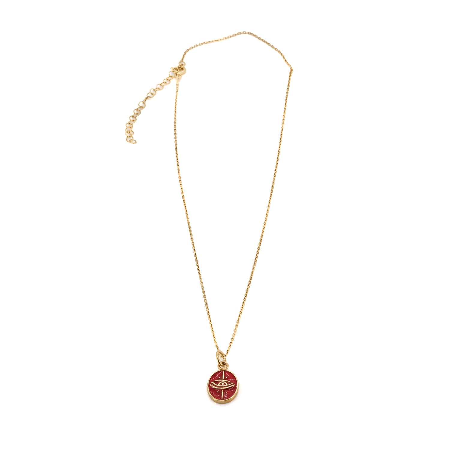 Handmade Gold Necklace with Red Enamel Evil Eye Protection