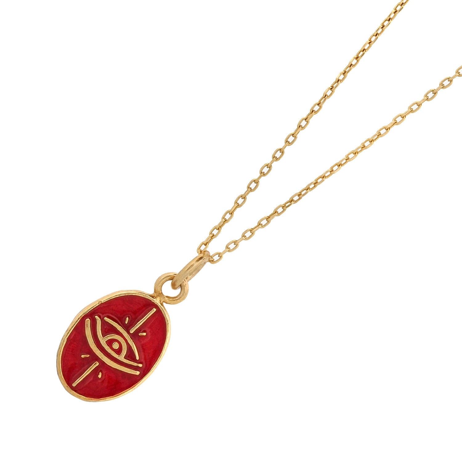 18K Gold Plated Sterling Silver Necklace with Red Enamel Evil Eye