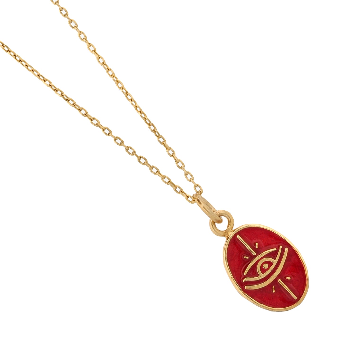 Elegant Gold Necklace with Red Enamel Evil Eye and Minimalist Design