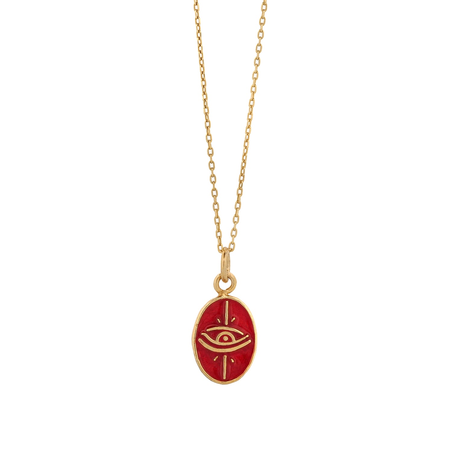 18K Gold Plated Necklace with Red Enamel Evil Eye Pendant