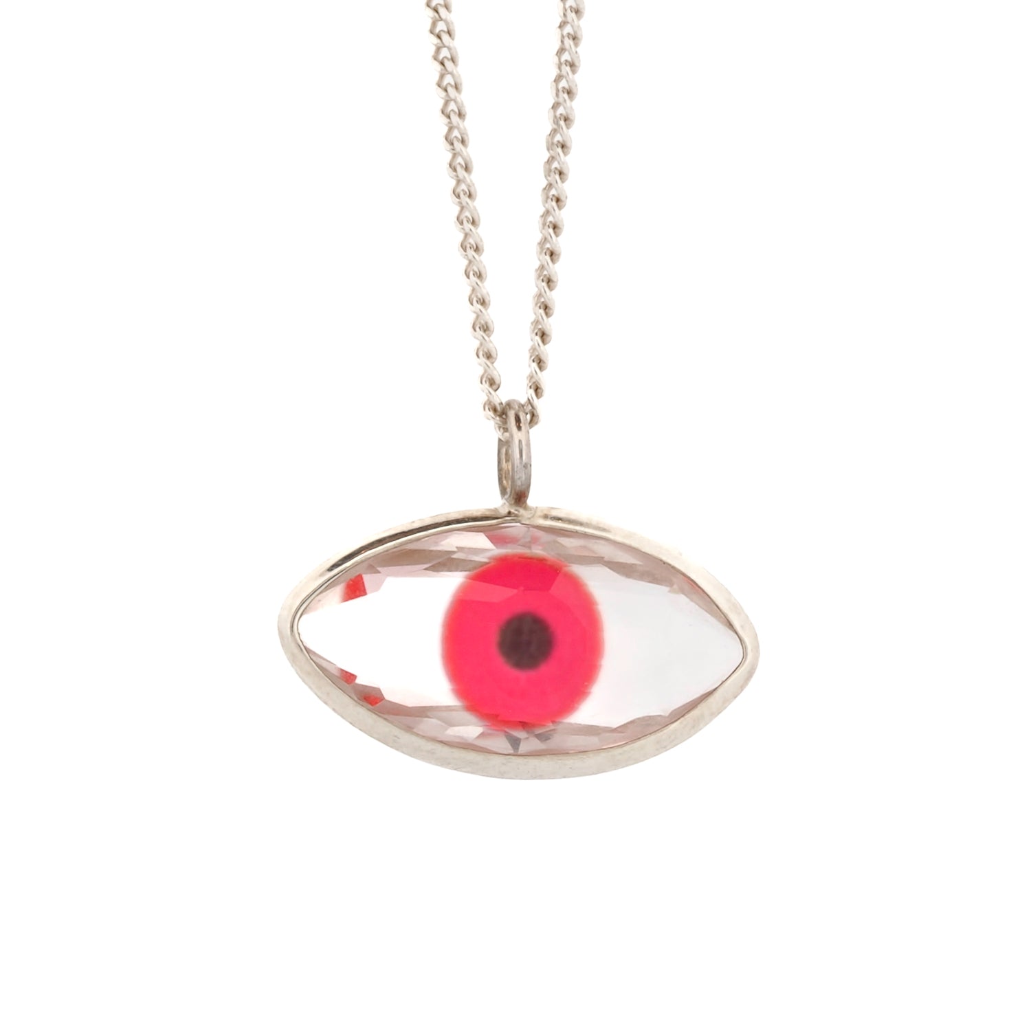 Red Glass Evil Eye Sterling Silver Necklace with 925 sterling silver.