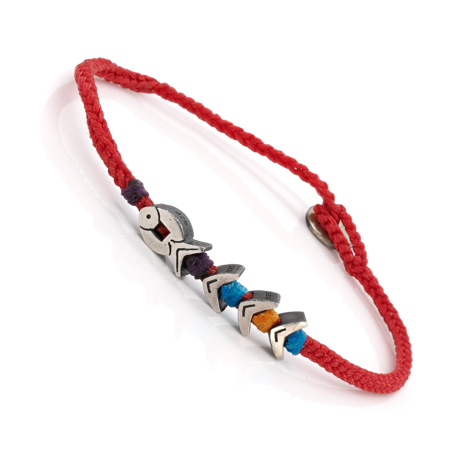 Red Woven Sterling Silver Fish Believe Braided Bracelet