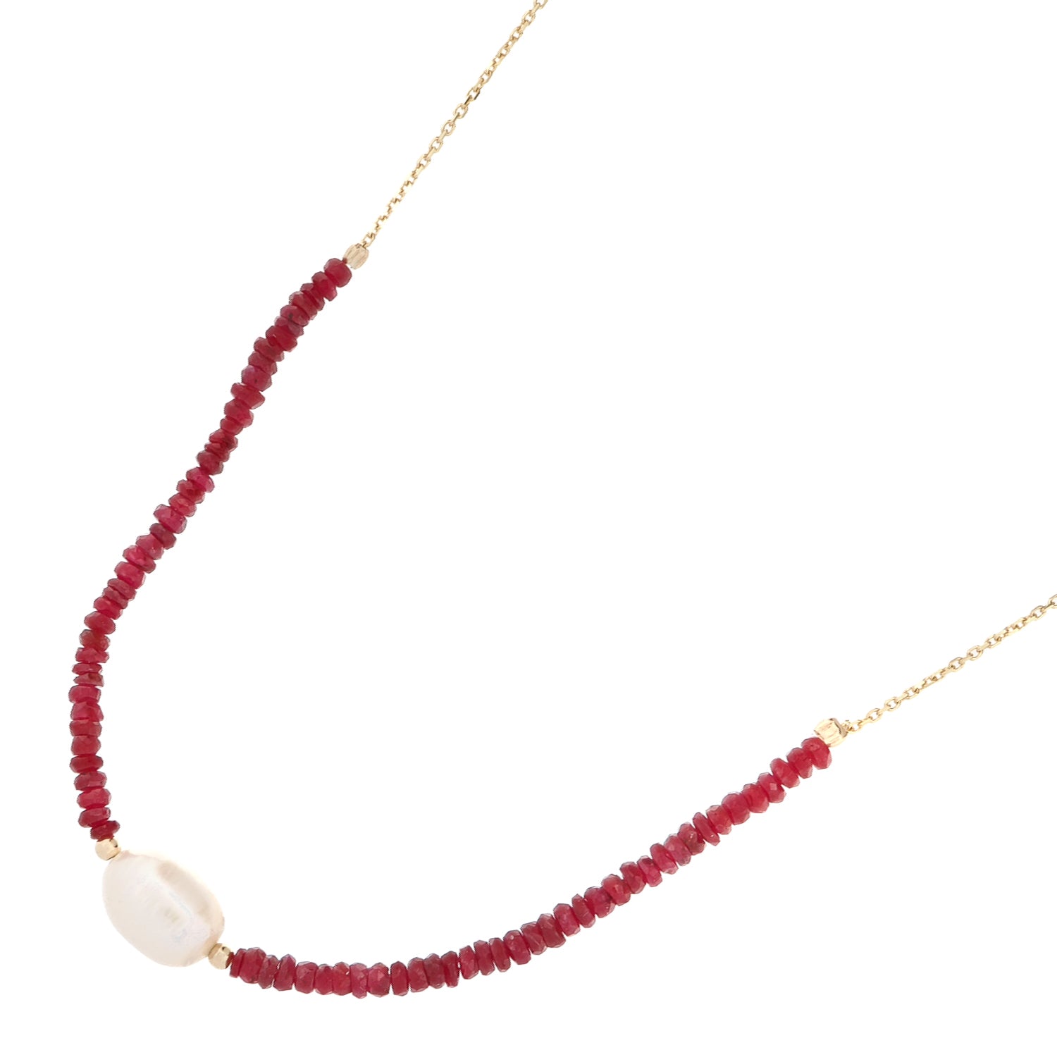 Ruby Gemstone and Pearl Choker Necklace with 14K Gold Chain for a Classic, Elegant Look