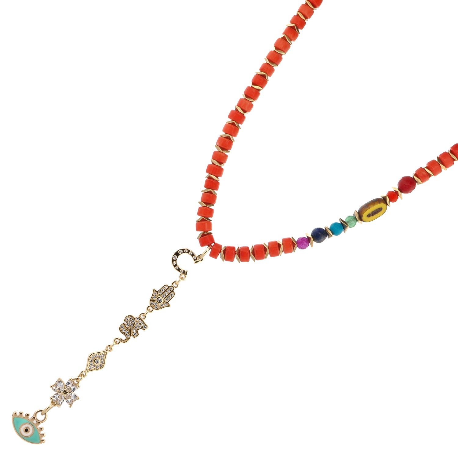 Sacred Harmony Coral & Evil Eye Necklace