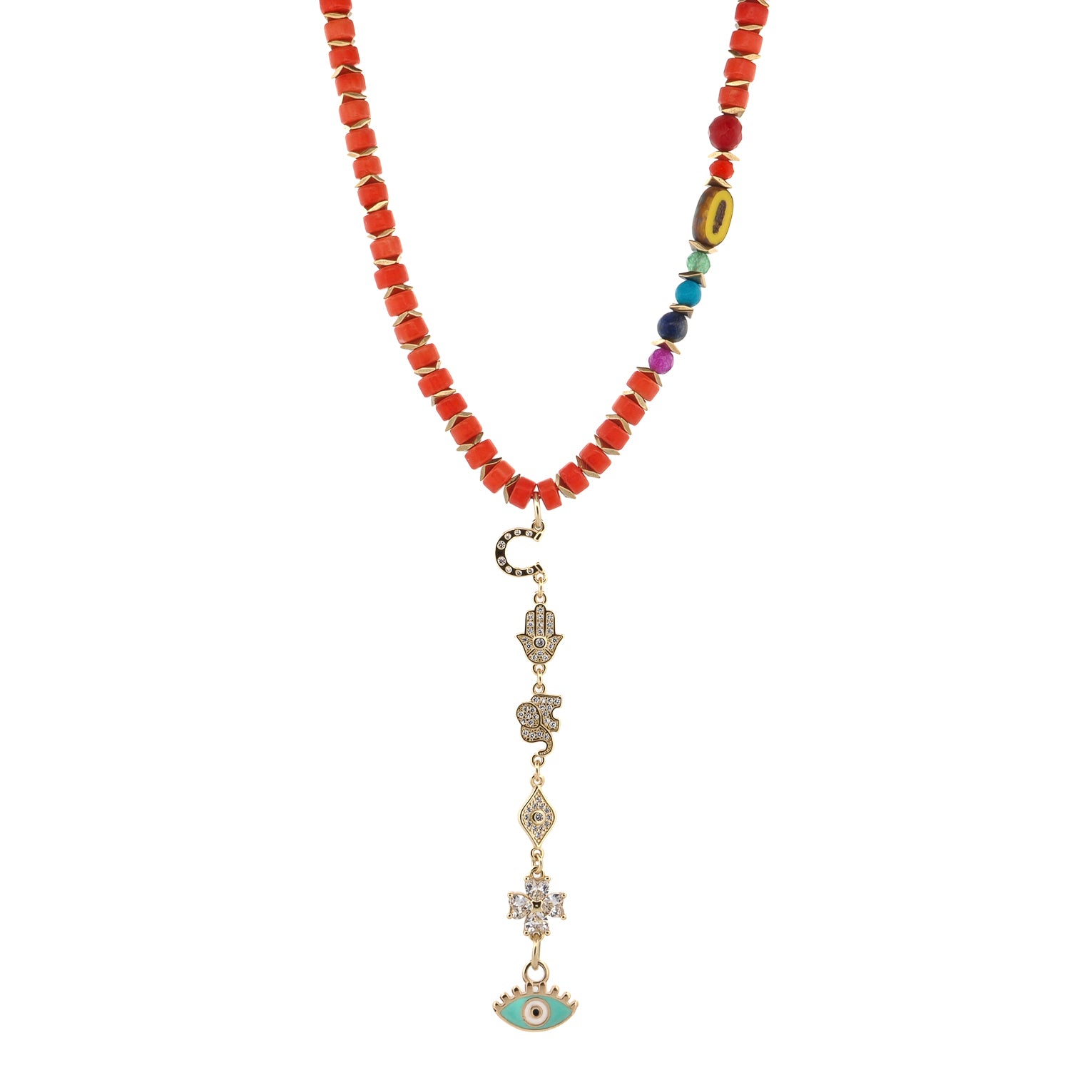 Sacred Harmony Coral & Evil Eye Necklace