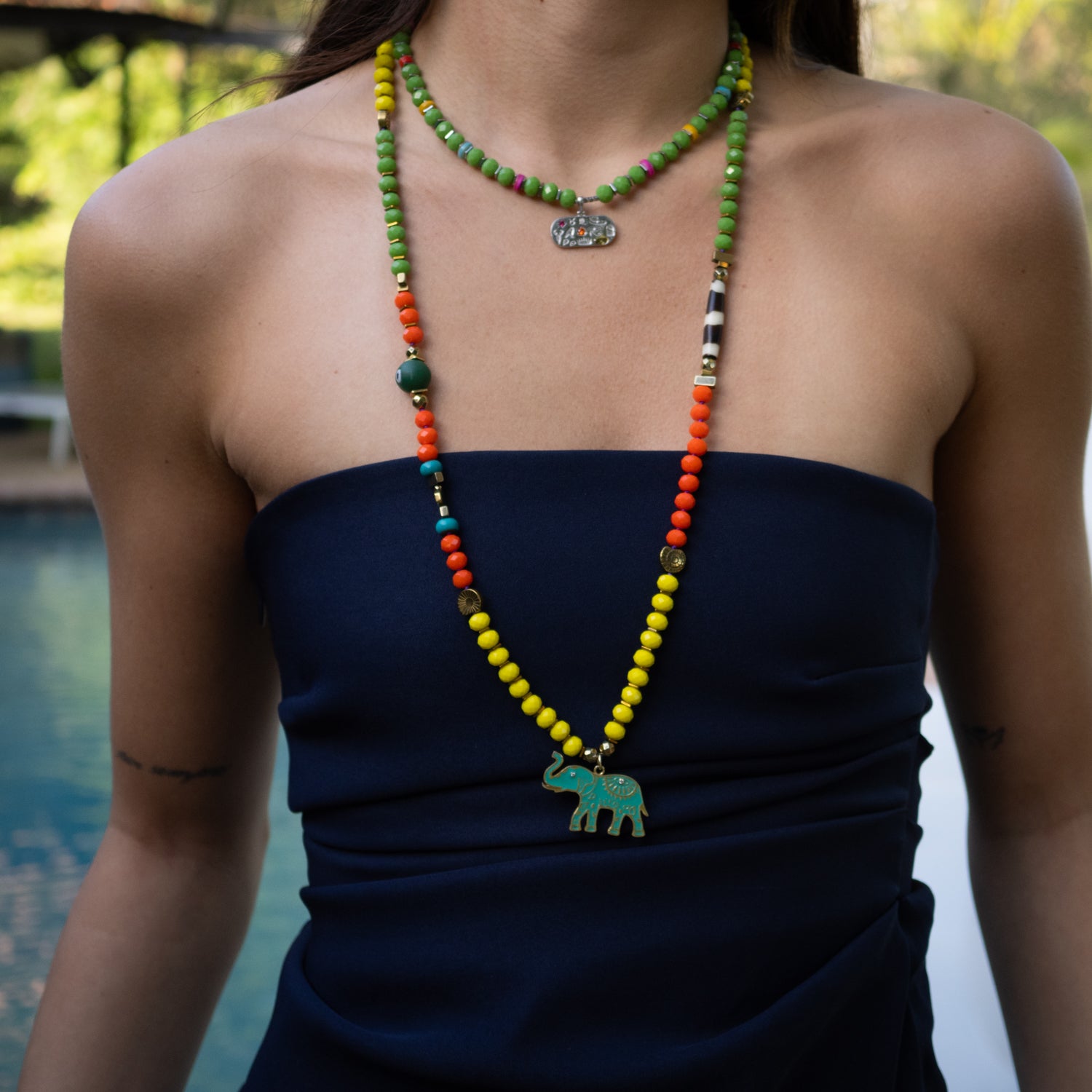 Sacred Symbols Pendant Necklace with Engraved Egyptian Protection and Ruby & Emerald Gemstones