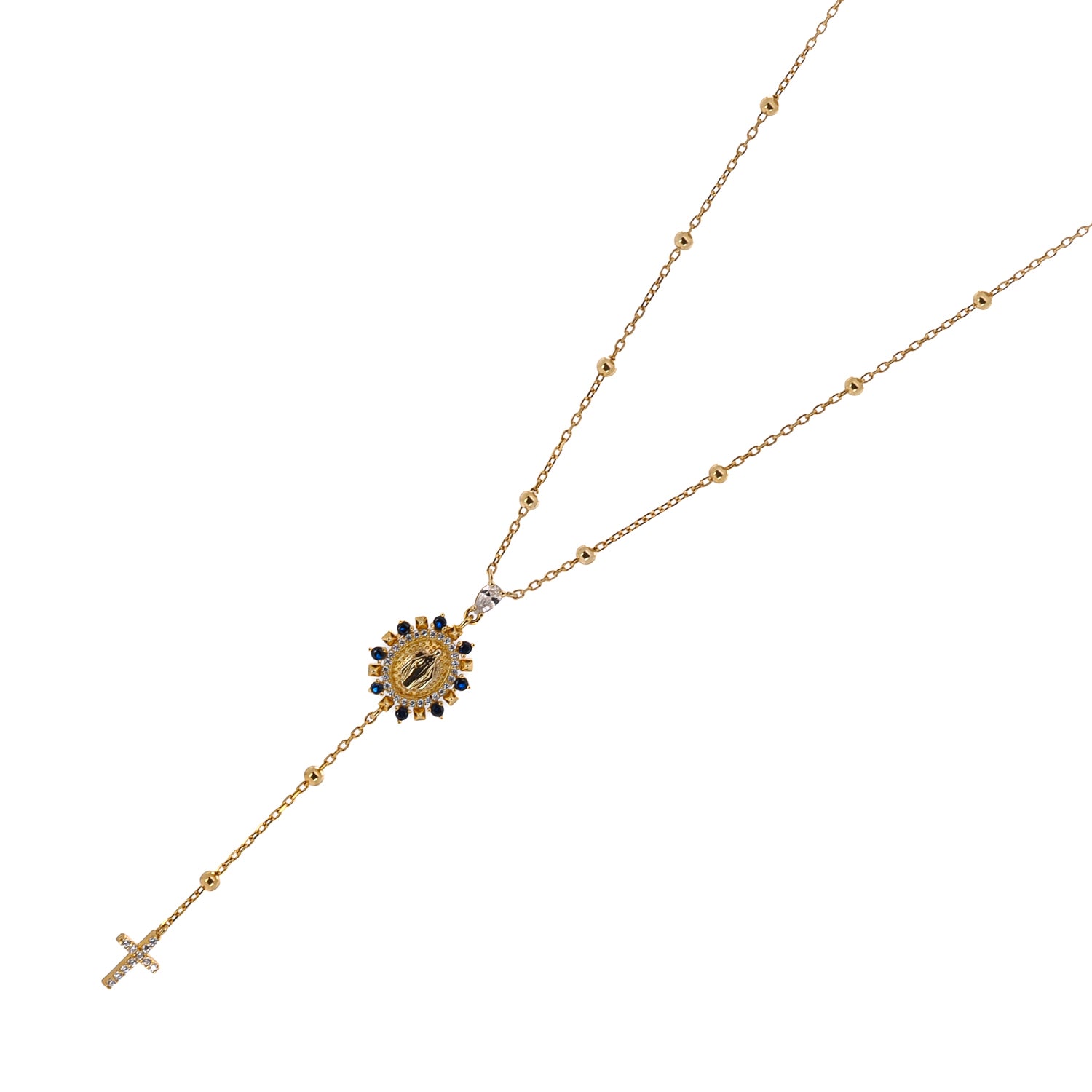 Meaningful Sapphire and Diamond Virgin Mary Necklace