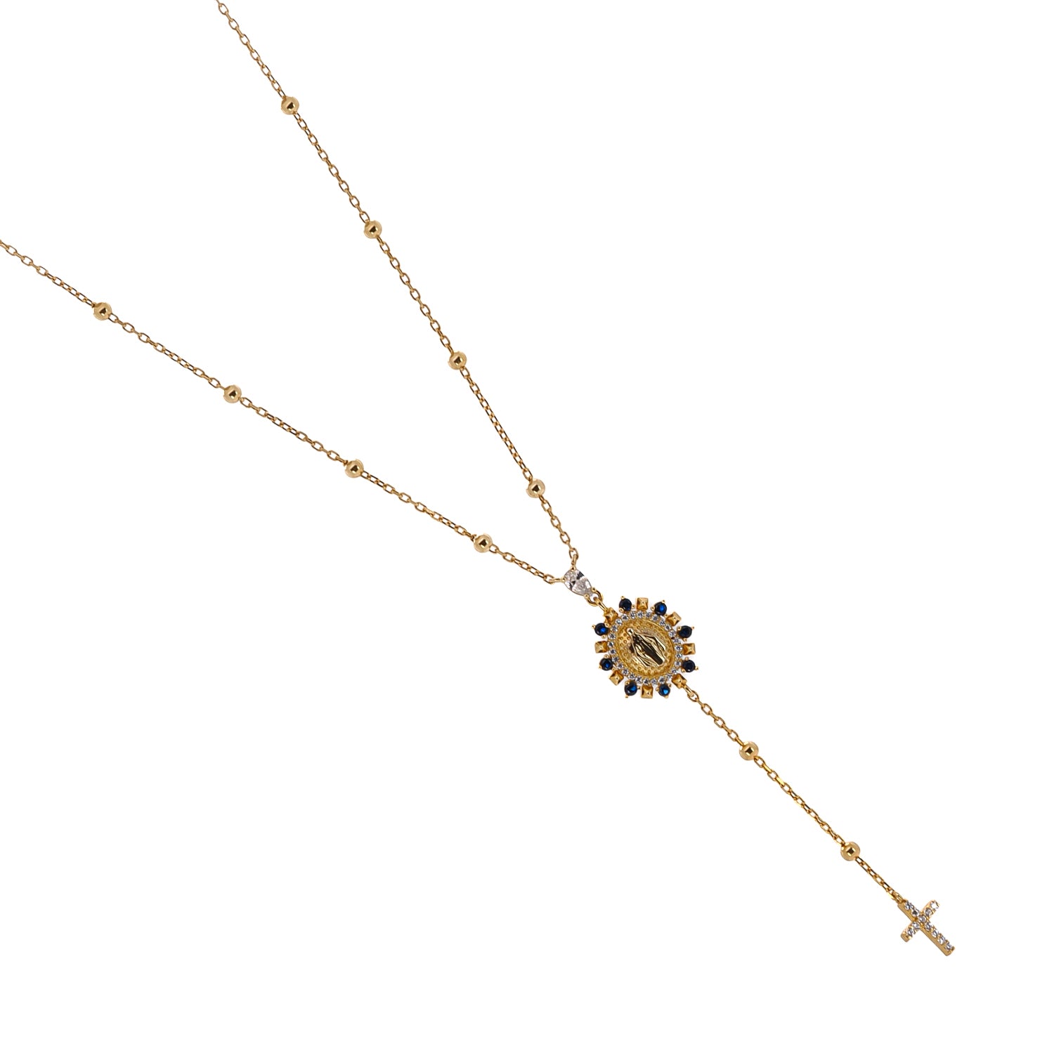 Stylish Gold Chain Necklace with Sapphire and Diamond Charms