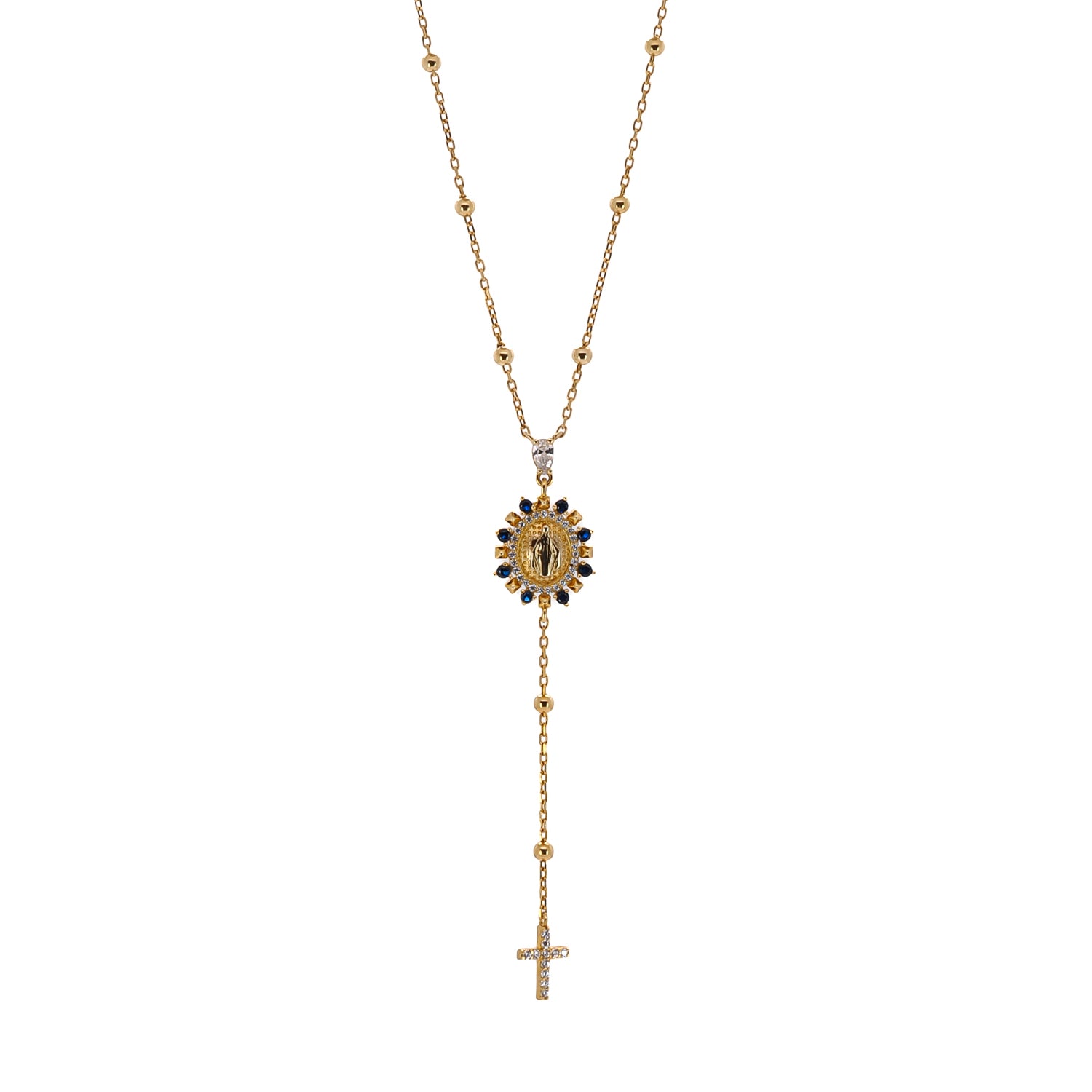 Handmade Gold Chain Necklace with Sapphire and Diamond Cross