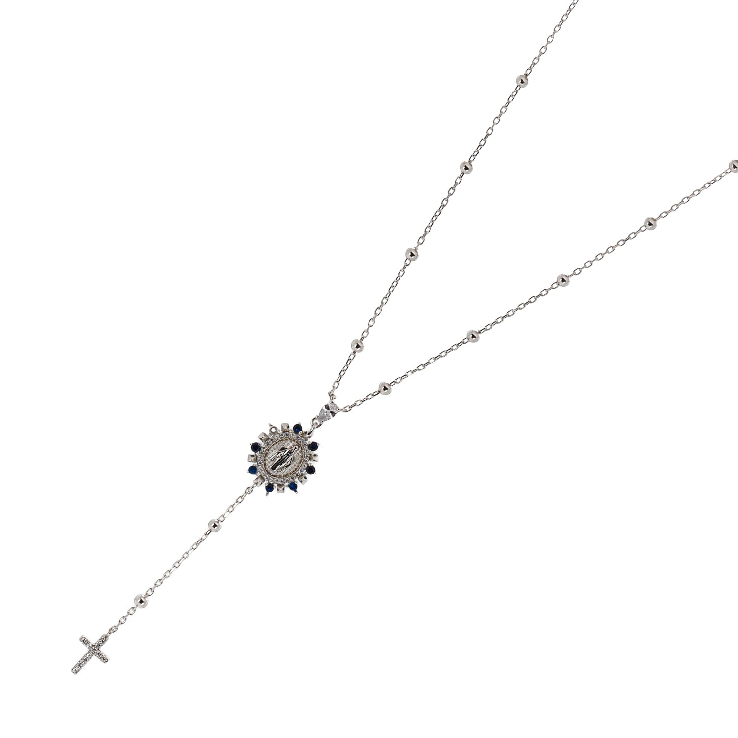 Timeless Sapphire and Diamond Virgin Mary Pendant Necklace