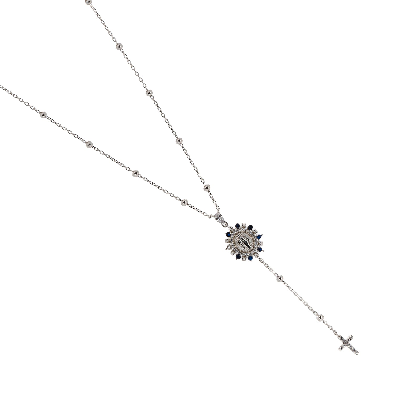 Divine Protection Virgin Mary Pendant with Sapphire and Diamond Necklace