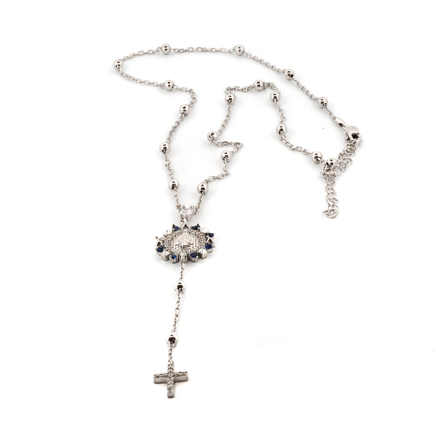 Luxurious Virgin Mary Pendant with Sapphires and Diamond Cross Necklace
