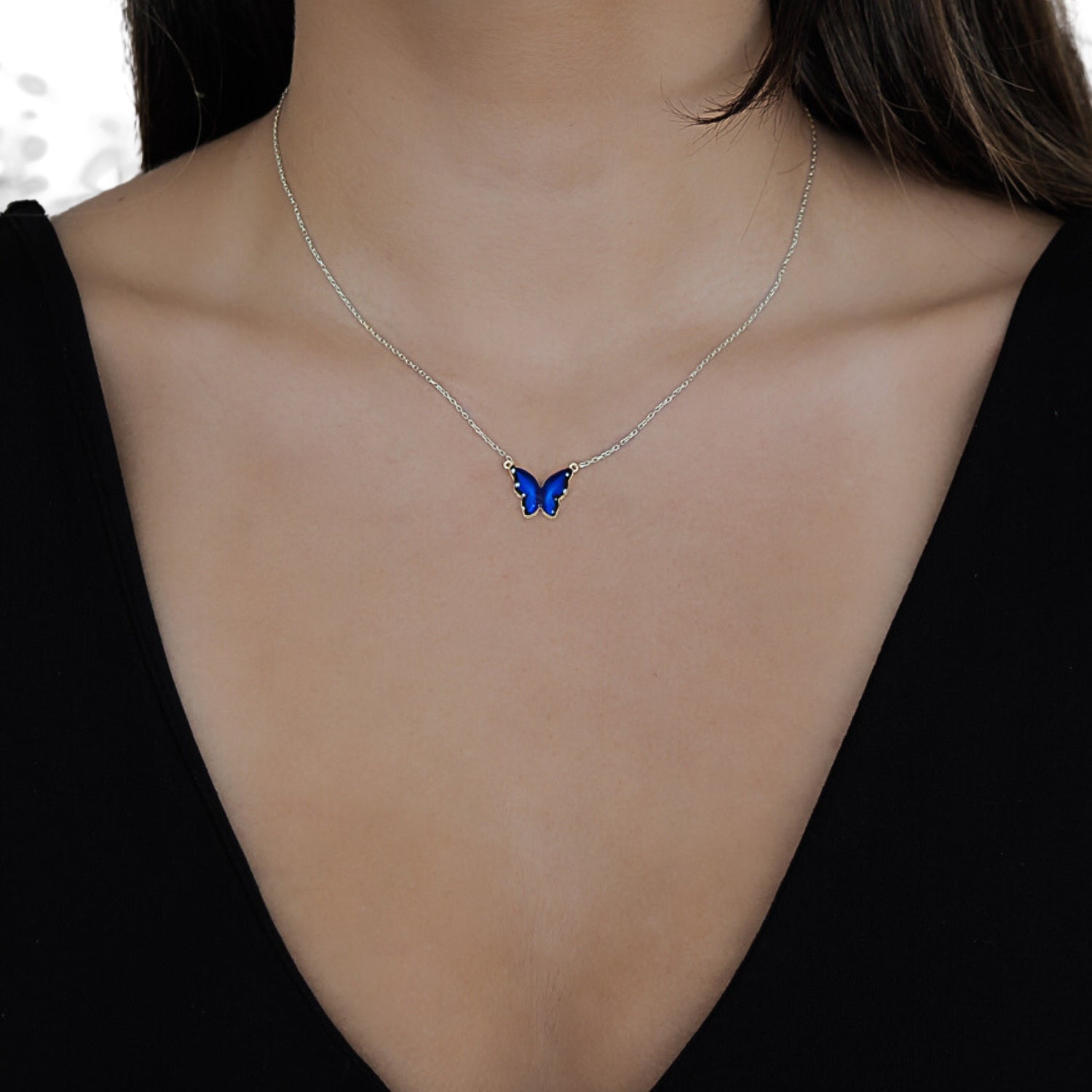 Spiritual Butterfly Blue Enamel Silver Necklace Ebru Jewelry