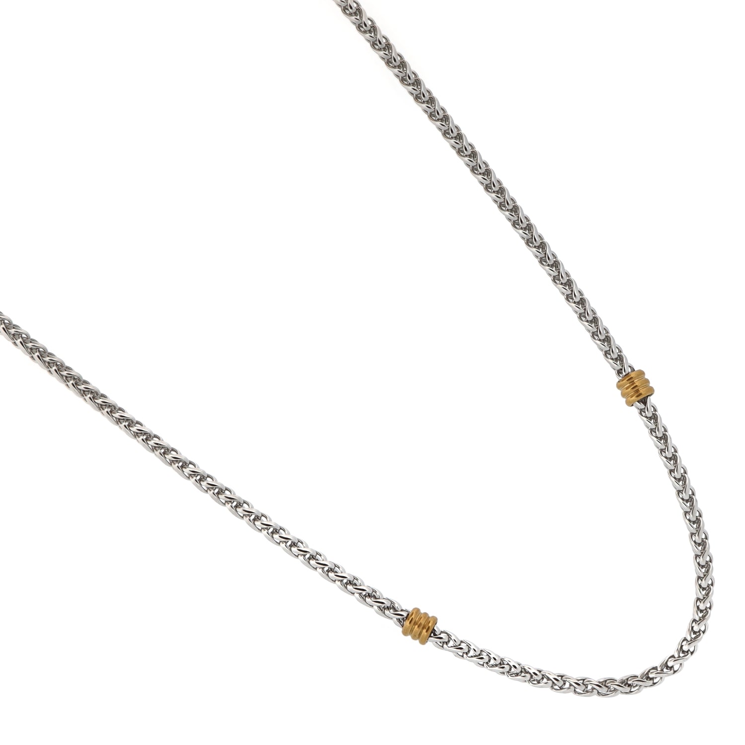 Handmade silver and gold chain necklace, crafted for bold men’s fashion and versatility.