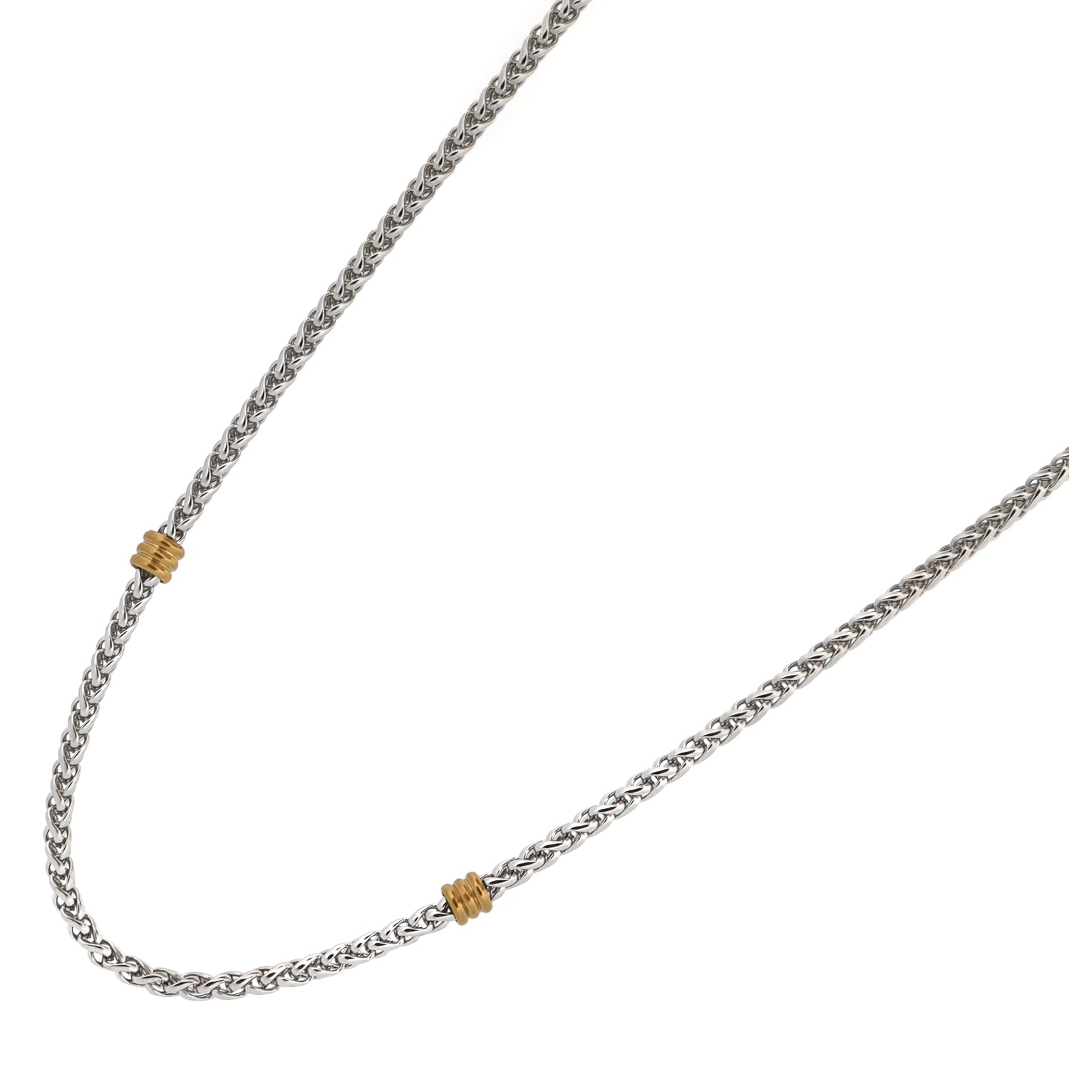 Men’s fashion necklace with mixed silver and gold tones, perfect for casual or formal outfits.