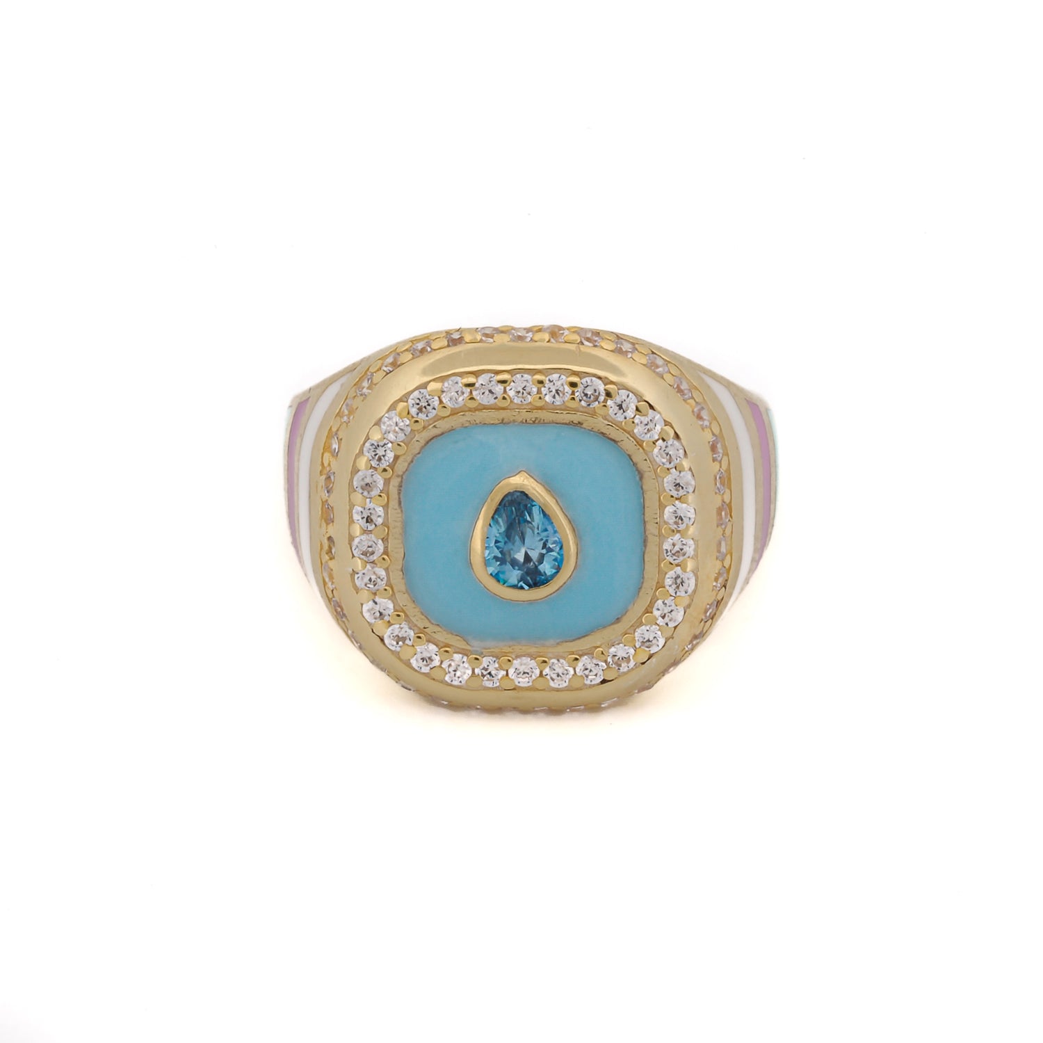 Cubic Zirconia Sparkle: Sky Pastel Colors Gold Ring