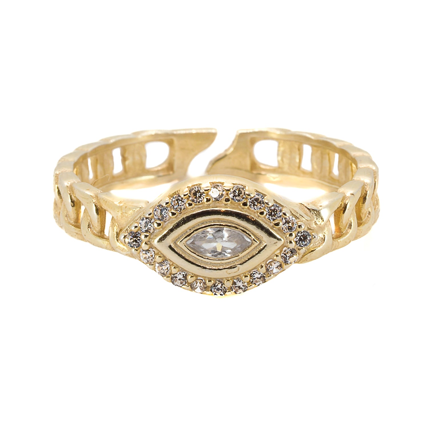 Sparkly Evil Eye Gold Ring - Sterling Silver & CZ Diamonds