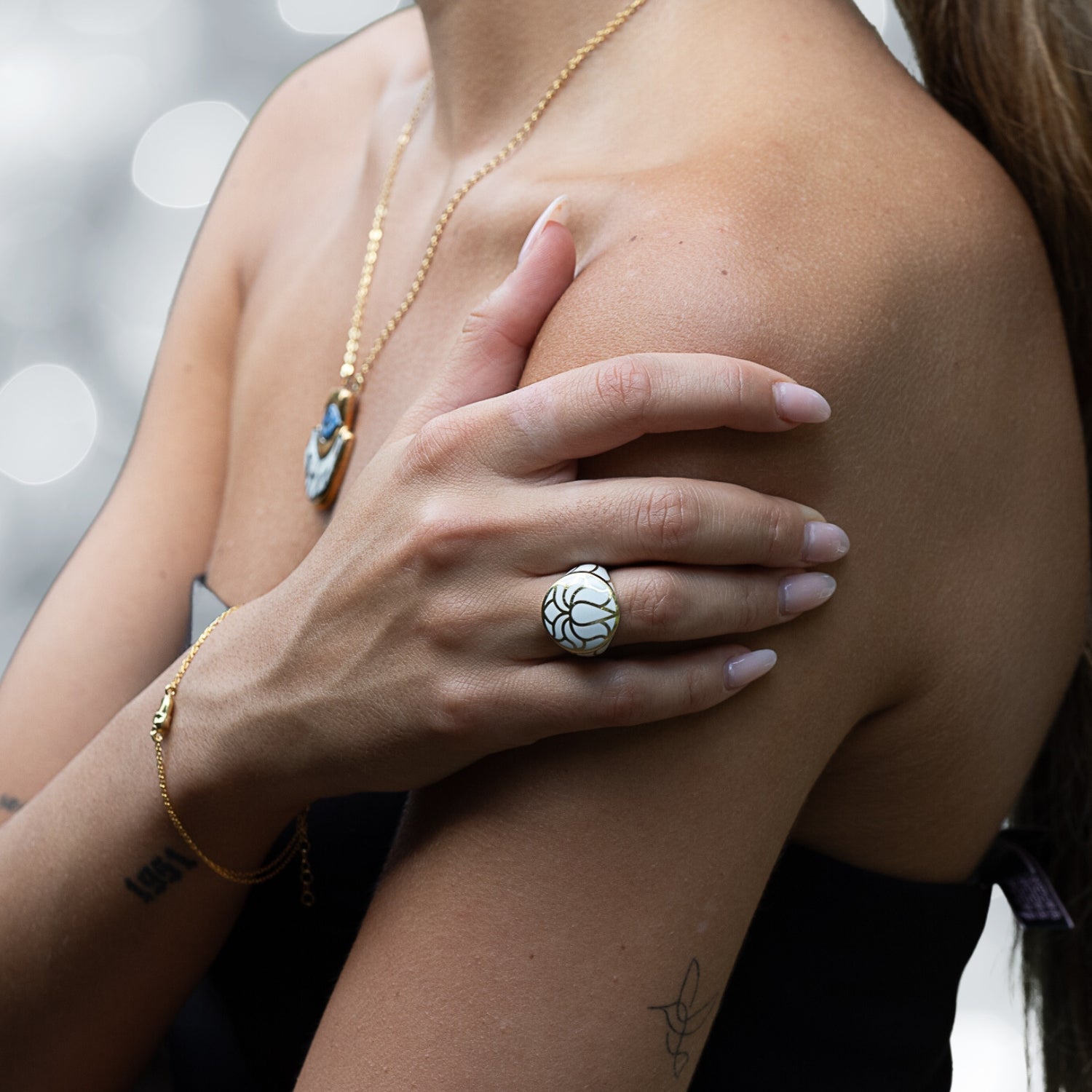 Model Embracing Spiritual Growth - Lotus Flower Ring Elegance