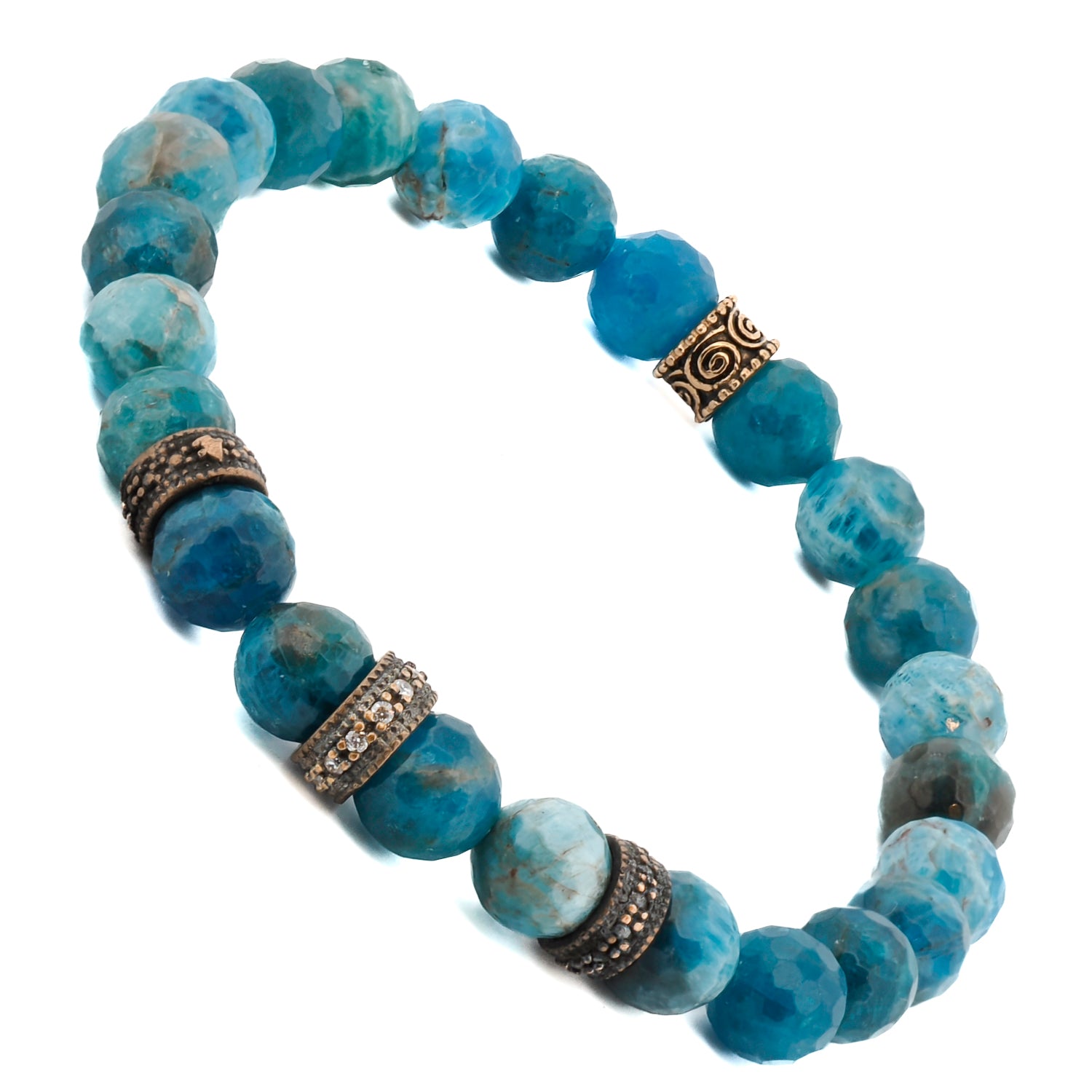 Handmade Spiritual Guidance Bracelet with Blue Apatite Stones and Bronze Cz Diamonds