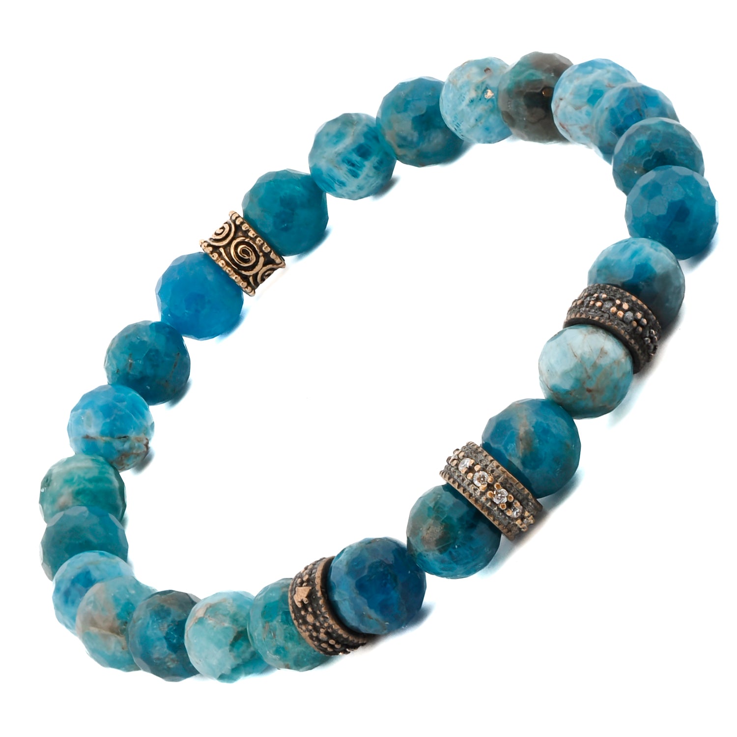 Elegant Blue Apatite Stone Bracelet with Bronze Cz Diamonds