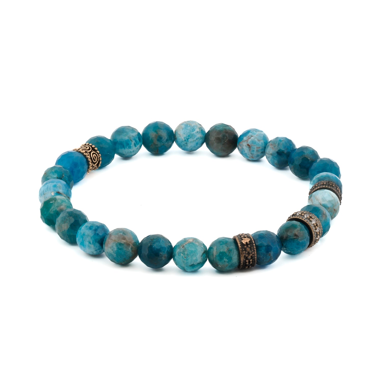 Spiritual Guidance Bracelet Featuring Blue Apatite Stones and Bronze Cz Diamonds