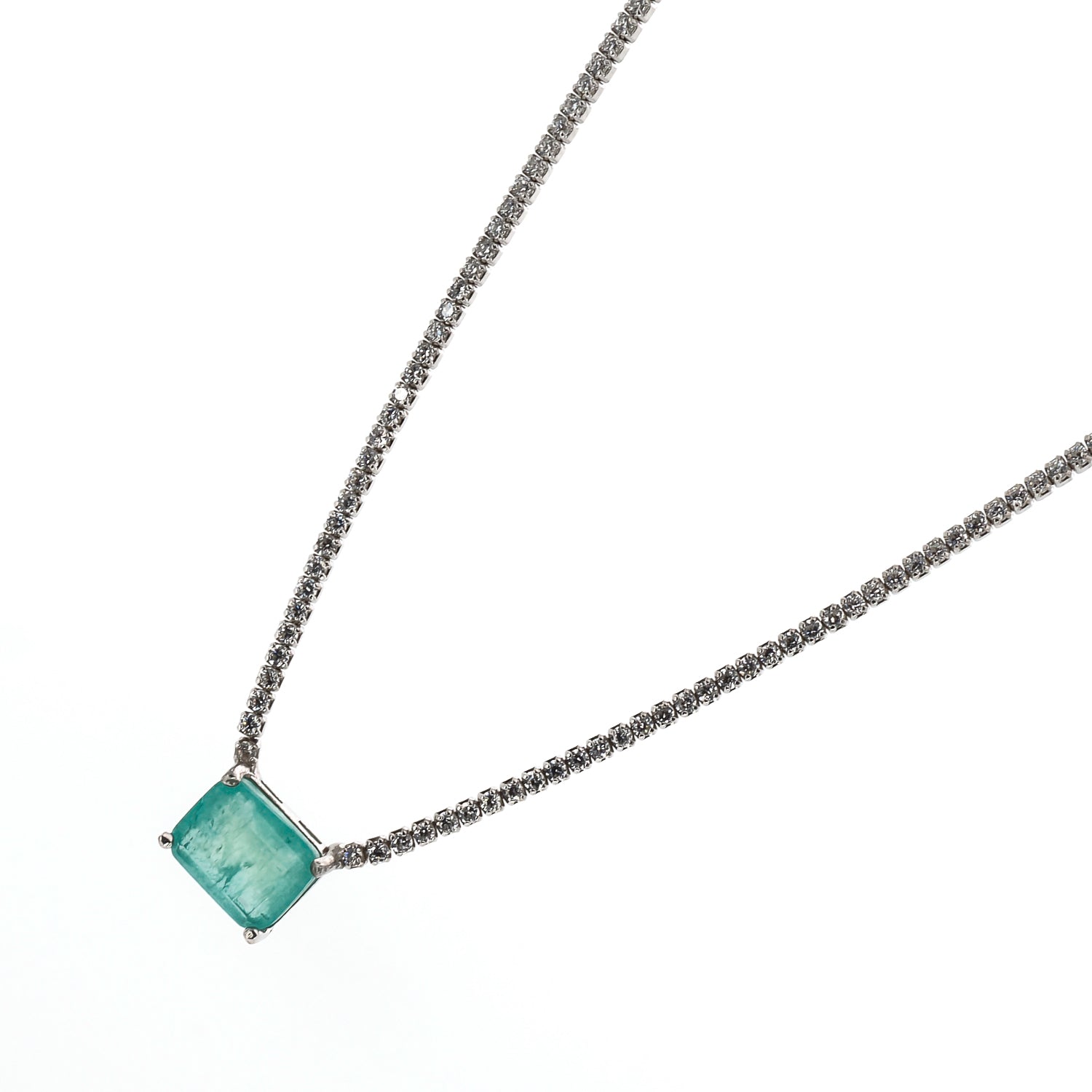 Square Paraiba Tourmaline Pendant Necklace with Diamond Tennis Chain for a Touch of Glamour and Joy