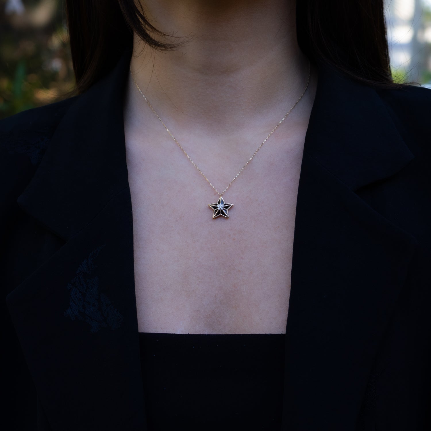 Elegant Solid Gold Star Necklace with 0.07 Carat Diamond for a Timeless Gift or Self-Treat