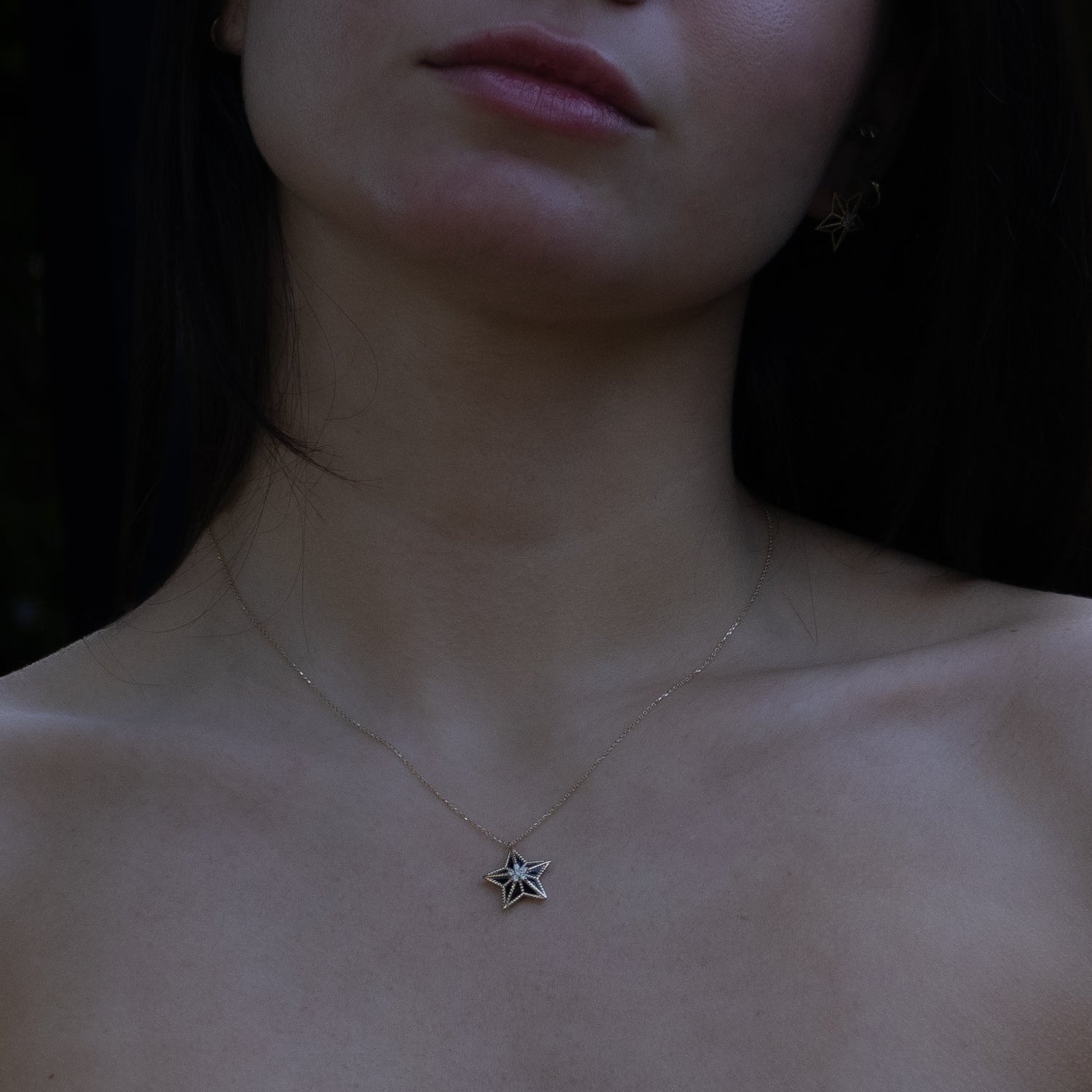 14K Gold Necklace with Star Pendant and 0.07 Carat Diamond for Sophisticated Style