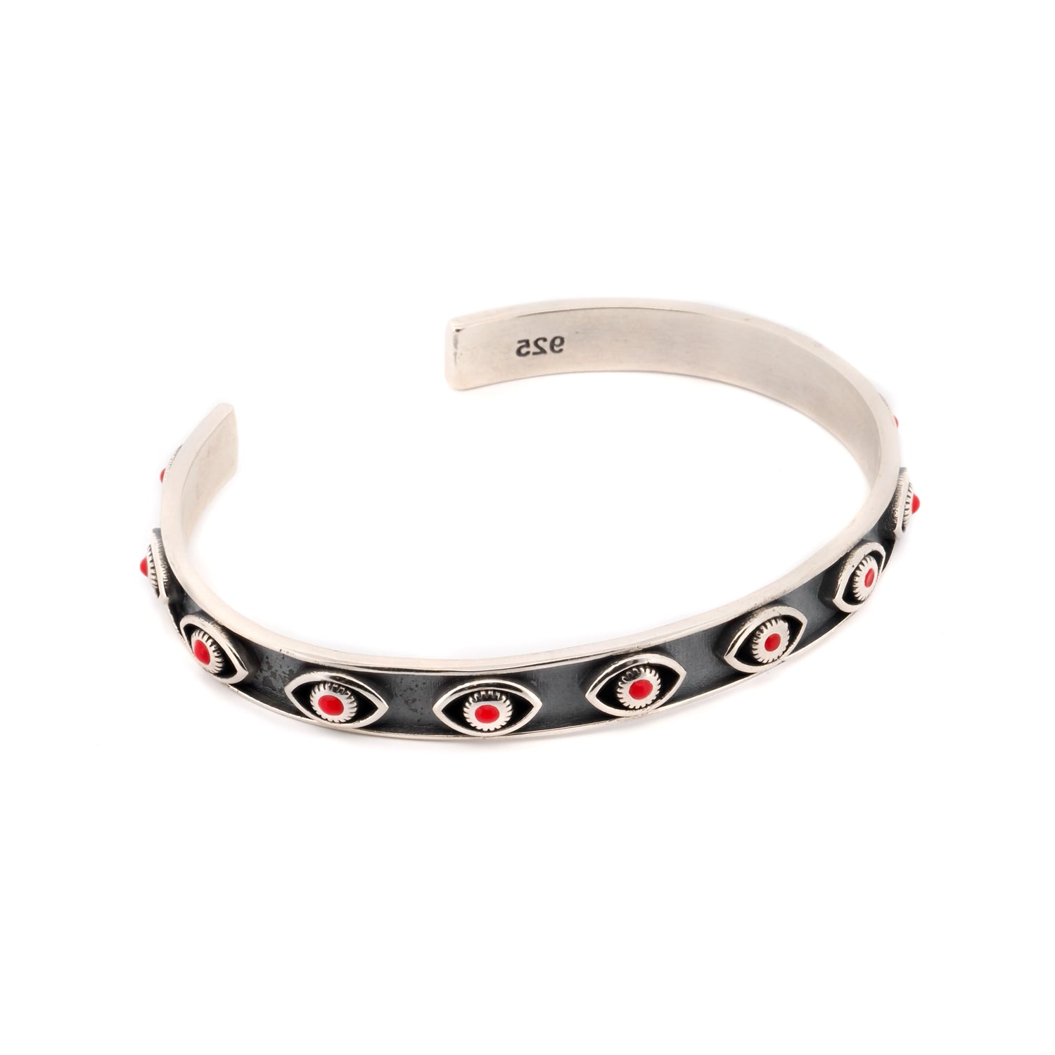 Protective coral evil eye bracelet in 925 sterling silver, adjustable size