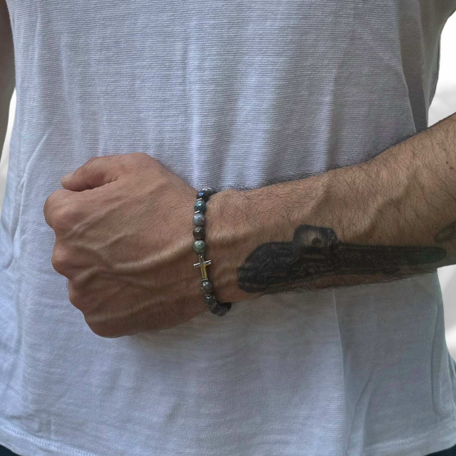 Men's Indian Agate Bead Bracelet