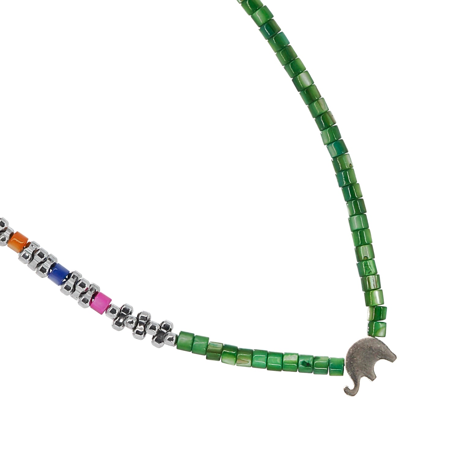 Inner Beauty Unveiled: Green Choker Necklace with Silver Hematite Stone Spacers