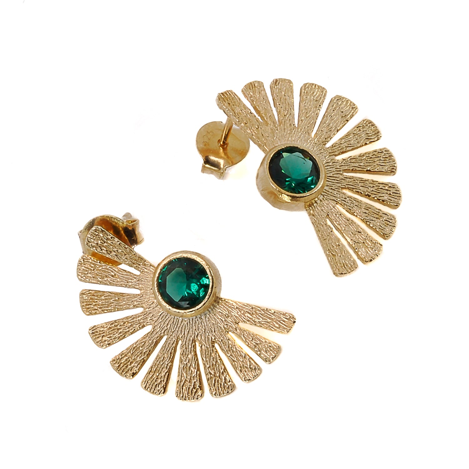 18K gold-plated sterling silver earrings showcasing lush green jade gemstones in a regal design