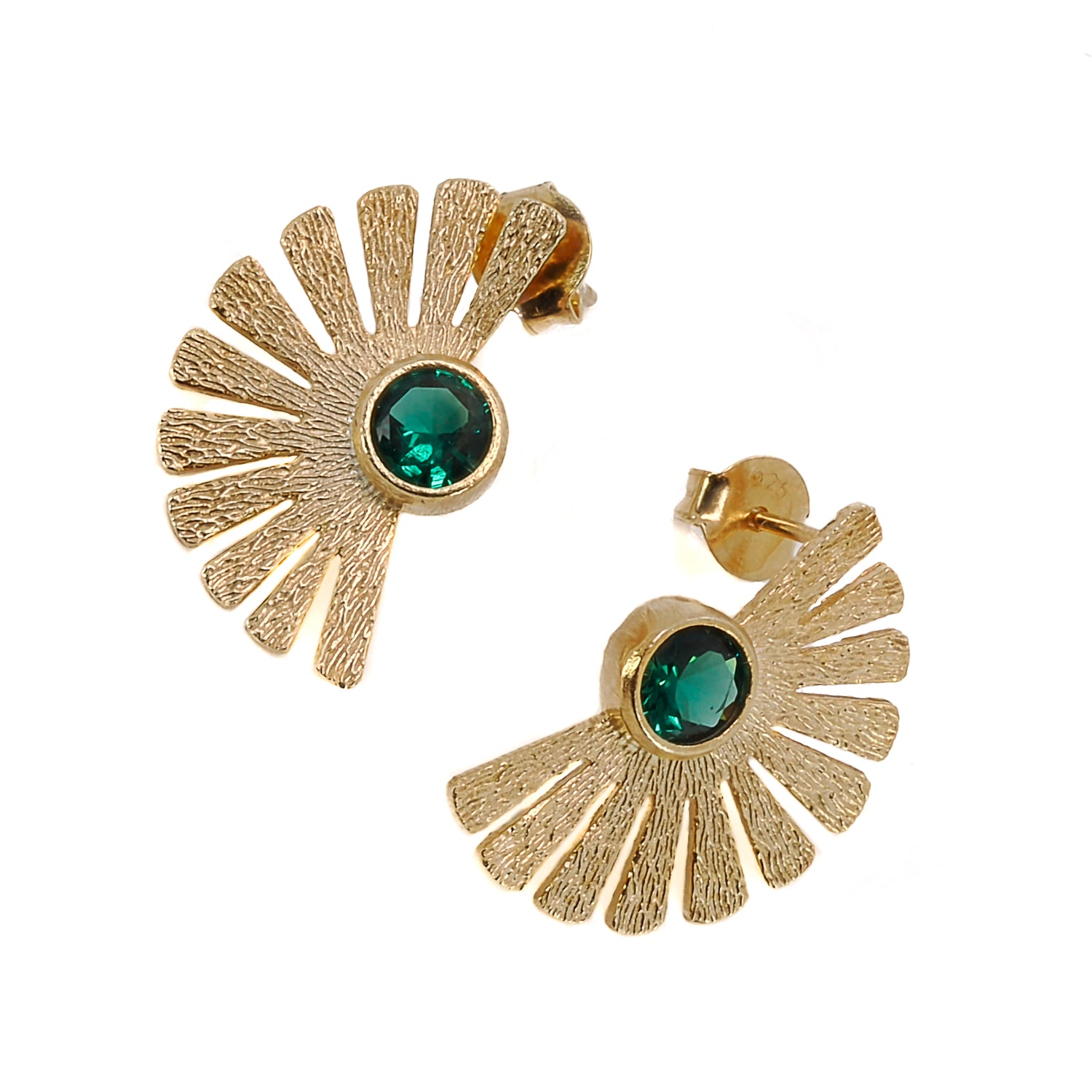 Cleopatra-themed earrings with jade gemstones set in lustrous 18K gold-plated sterling silver