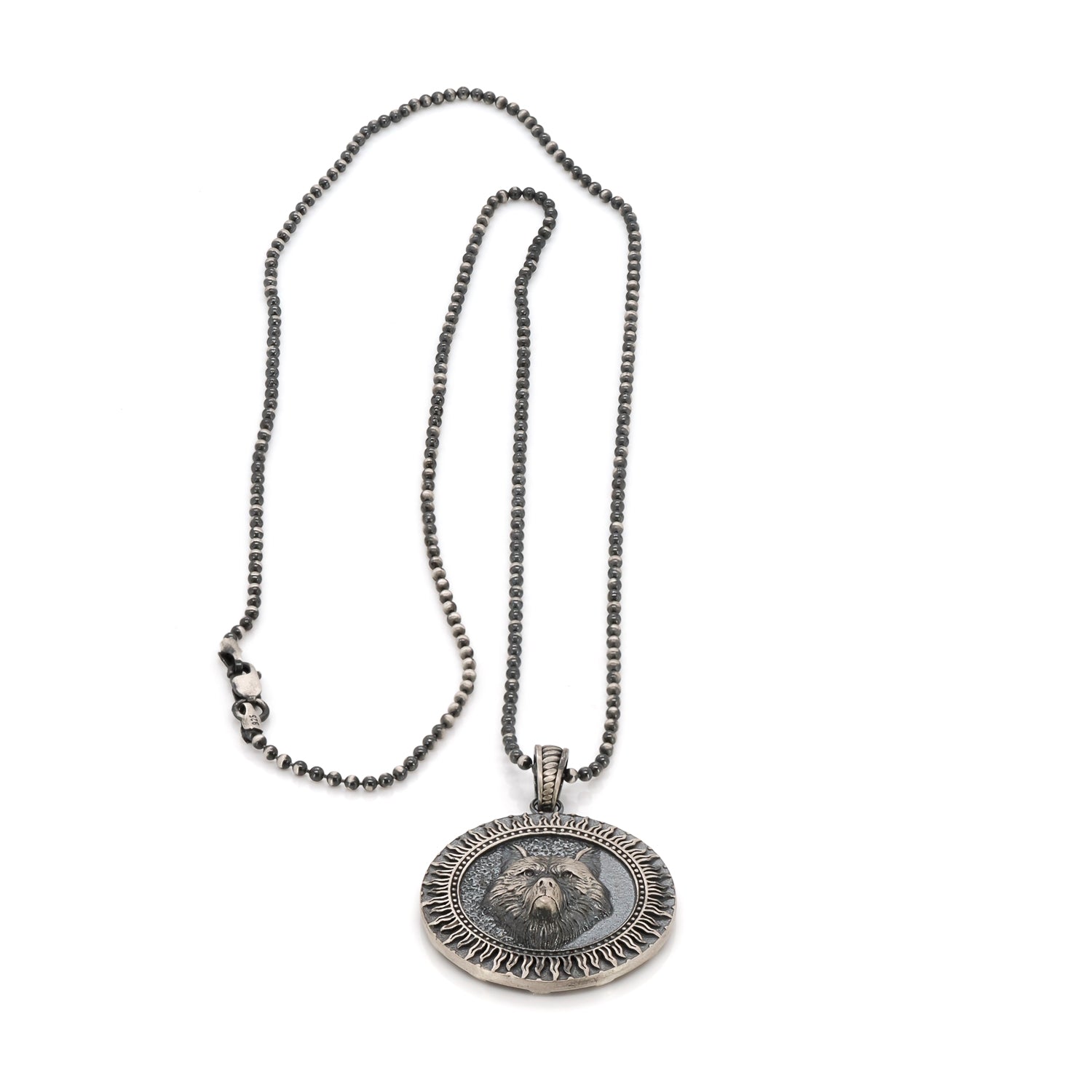 925 sterling silver necklace featuring intricate wolf pendant, symbolizing strength