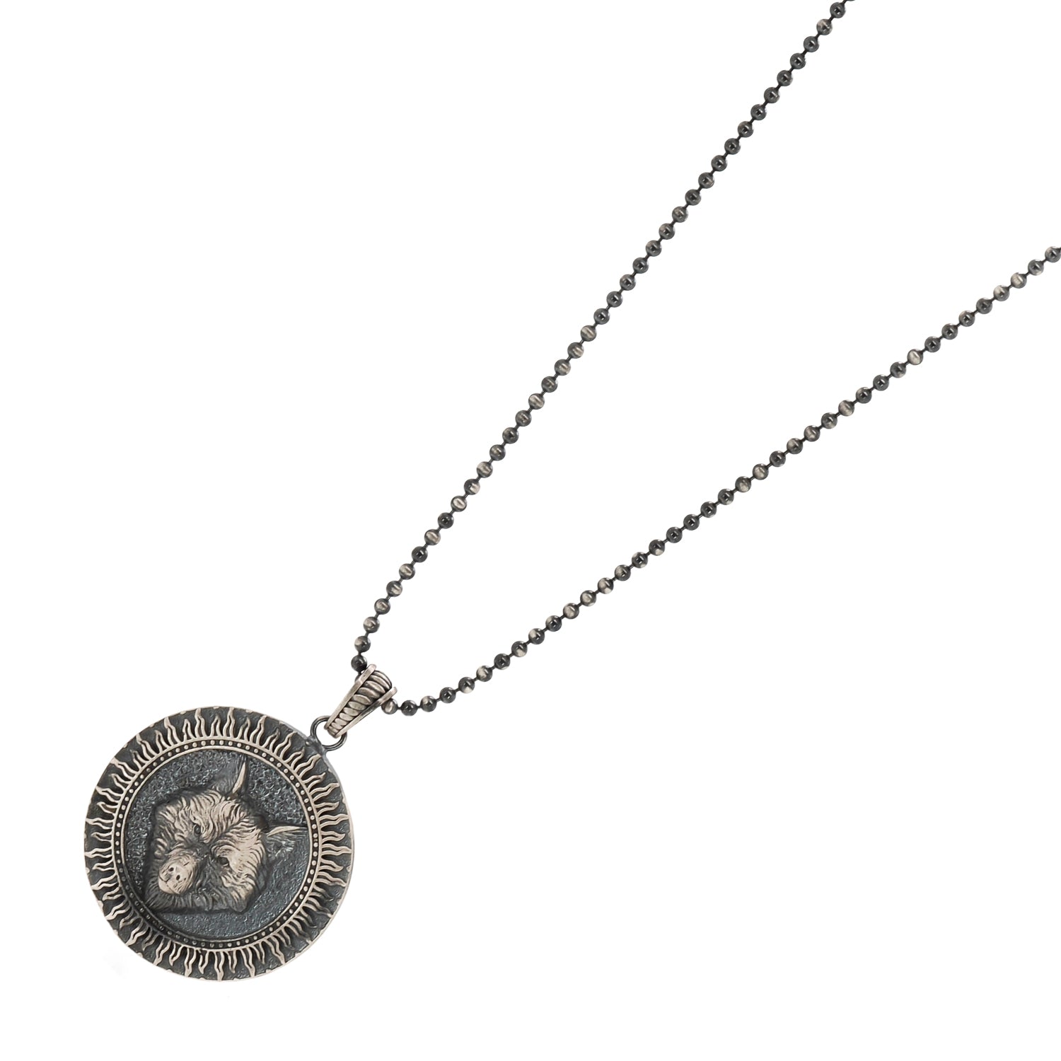 handmade sterling silver necklace with powerful wolf engraving pendant
