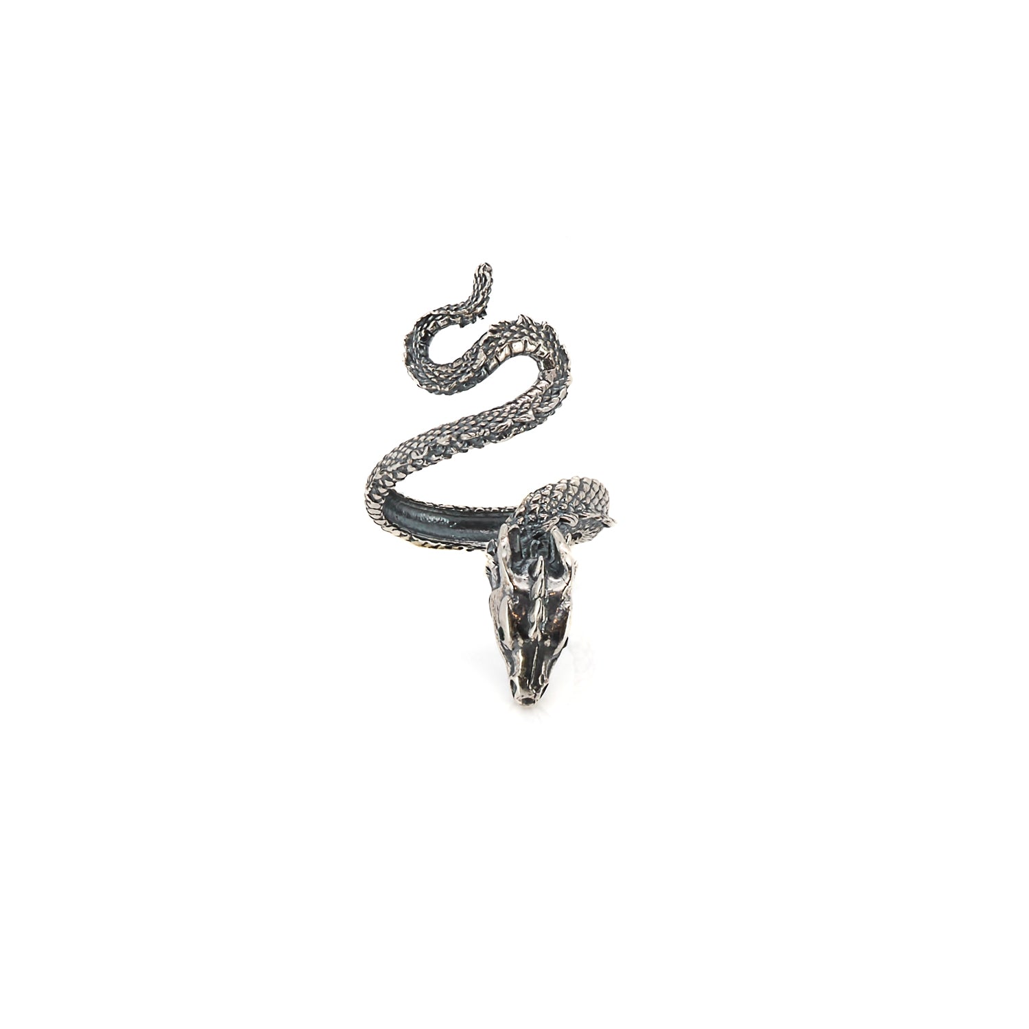 Sterling Silver Rebirth Snake Ring - Green Emerald Eyes