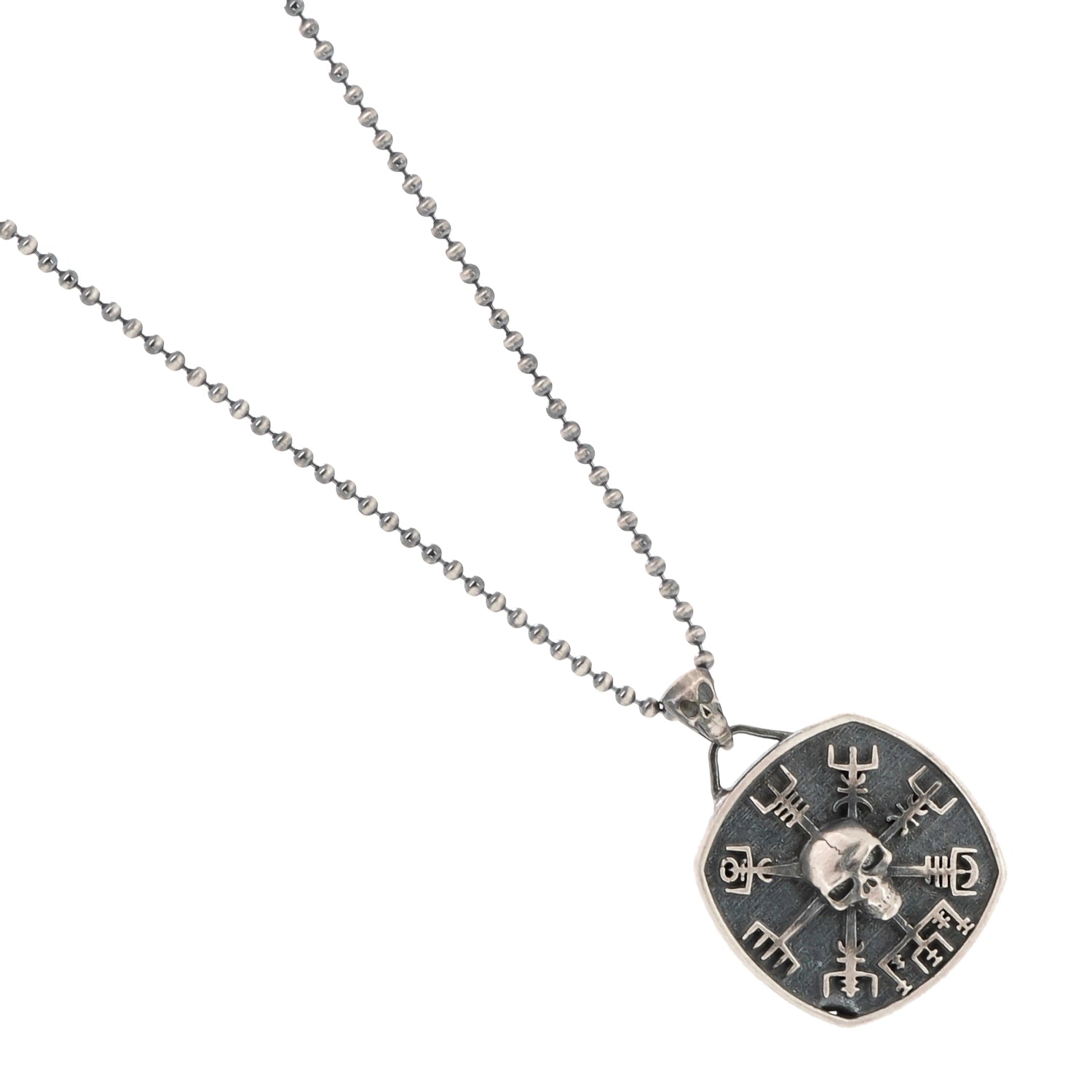 sterling silver viking protection necklace with skull pendant