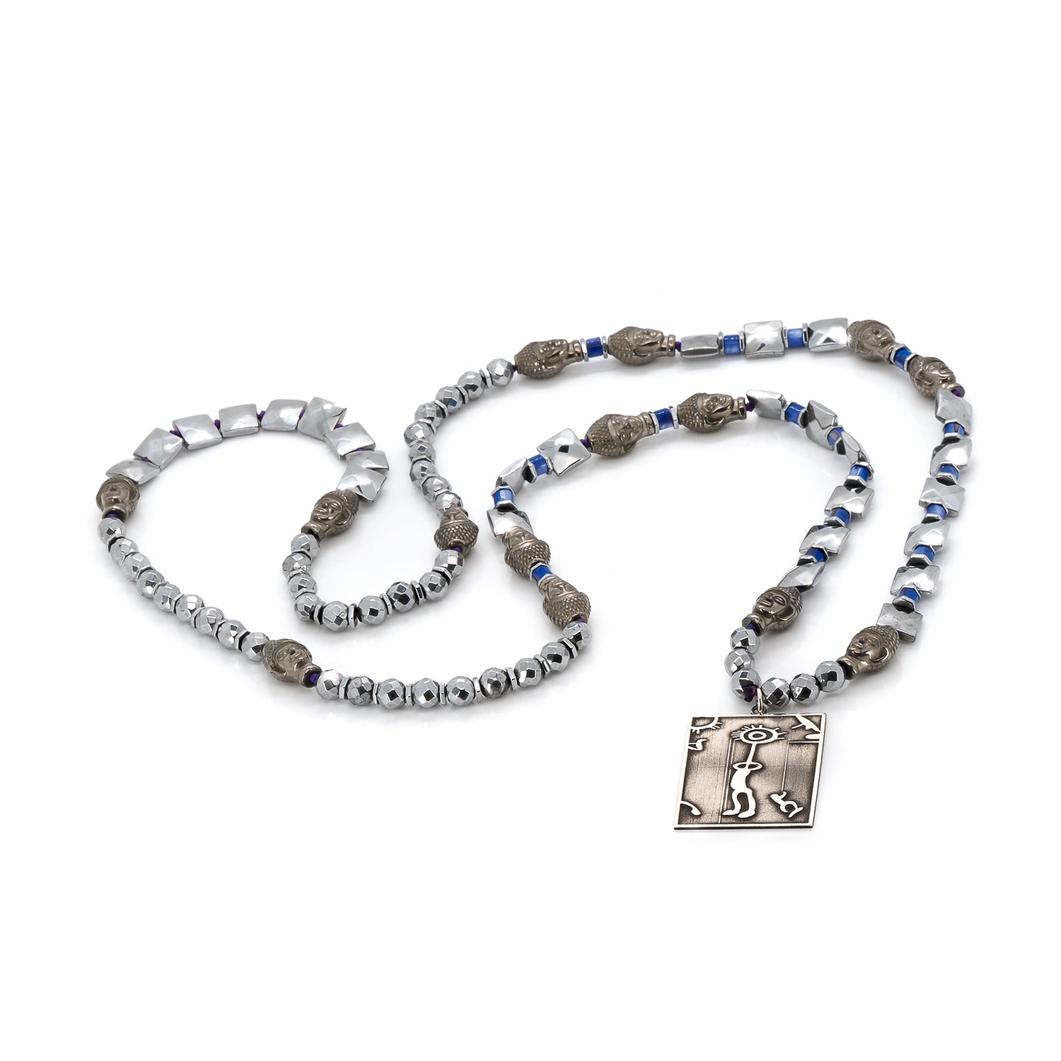 Sterling Silver Shaman Pendant Necklace with Purple Pearl