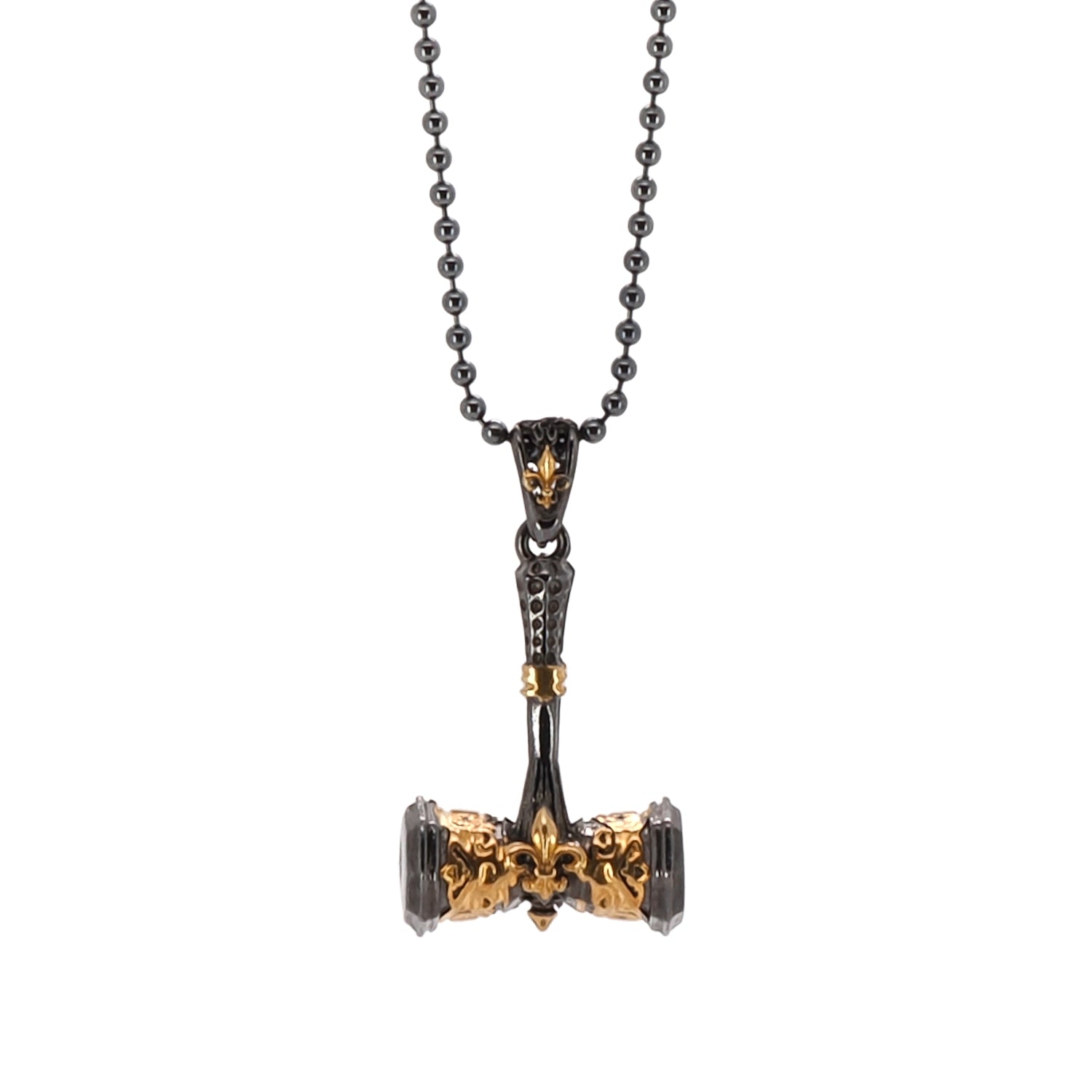 Sterling Silver & Gold Hammer Pendant Necklace featuring a sleek sterling silver chain and a 24k gold-plated hammer pendant