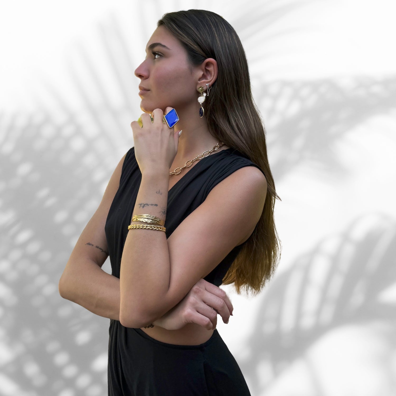 24K Gold Plated Chunky Blue Cat Eye Ring