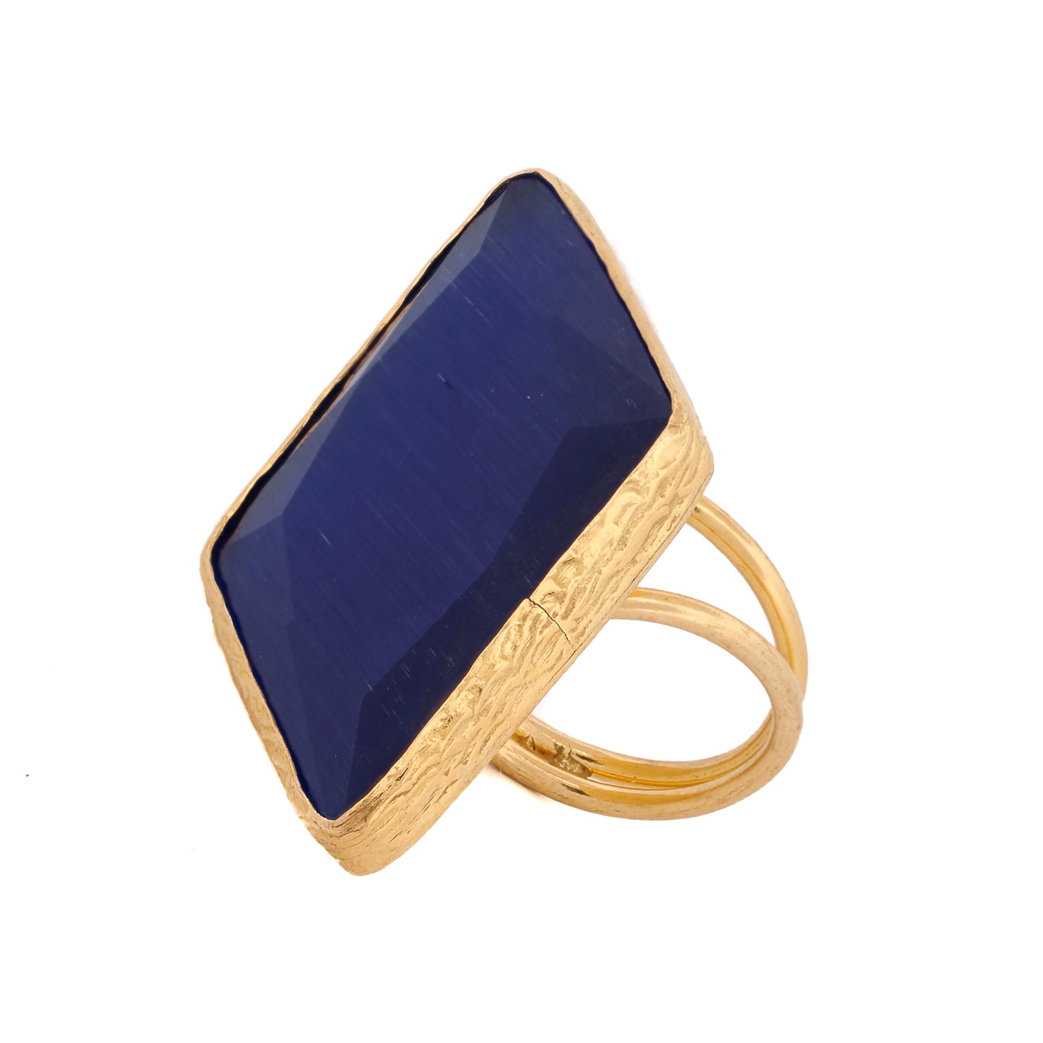 Bold Cobalt Blue Cat Eye Stone Gold Ring